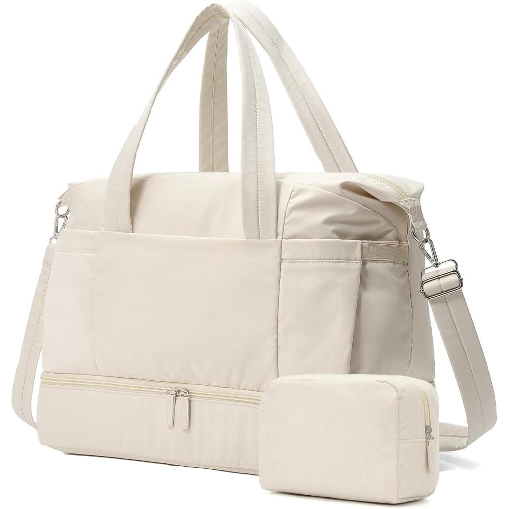 imageVorspack Duffle Bag for Travel 30L Gym Bag for Women Men Personal Item Travel Bag with Shoe Pocket Toiletry Bag Lightweight Carry On Bag for Weekender Overnight Sports BlackBeige