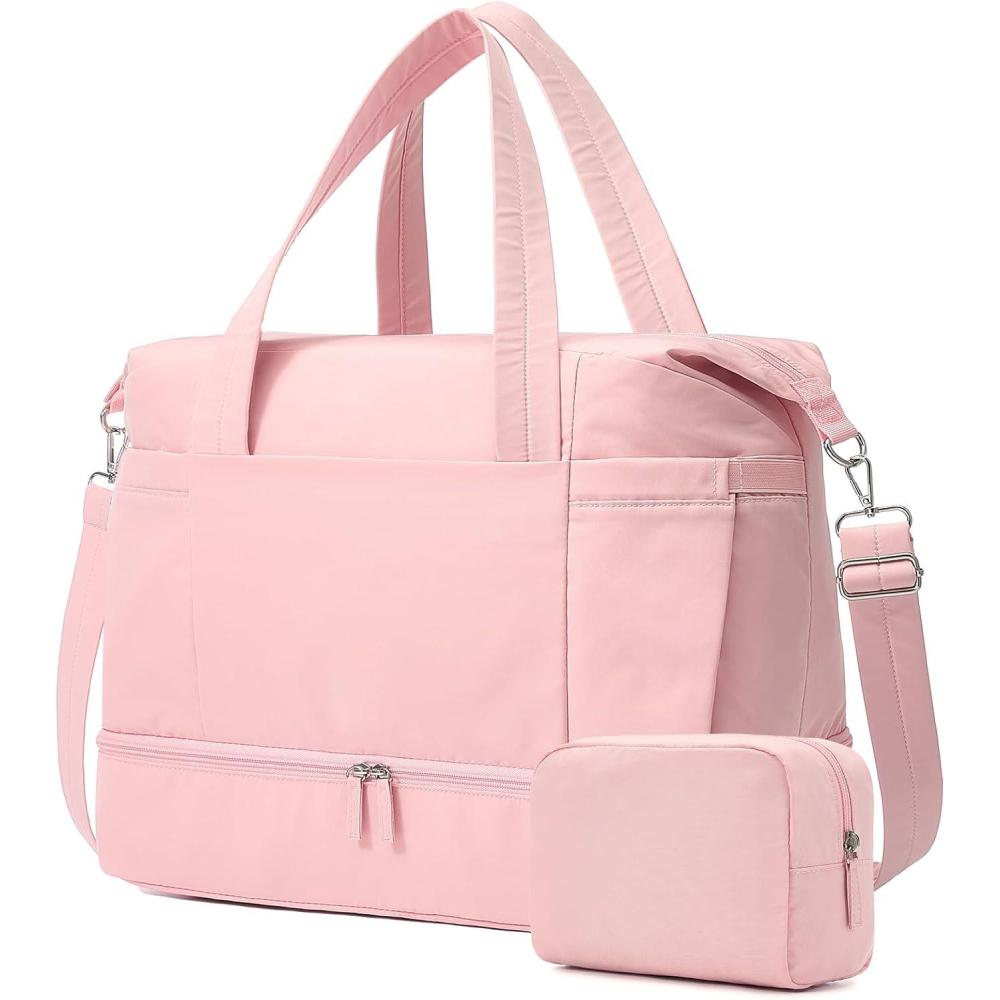 imageVorspack Duffle Bag for Travel 30L Gym Bag for Women Men Personal Item Travel Bag with Shoe Pocket Toiletry Bag Lightweight Carry On Bag for Weekender Overnight Sports BlackPink