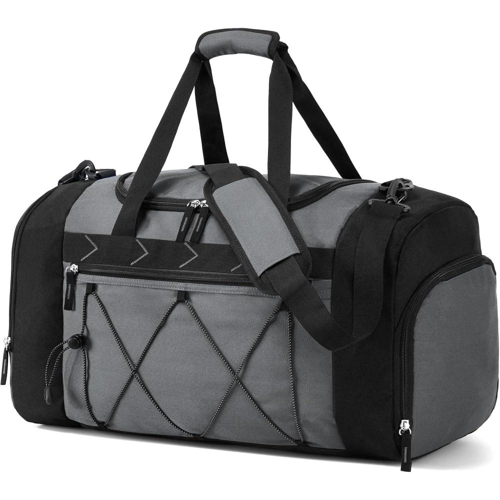 imageVorspack Gym Bag for Men 21 Inches Duffle Bag for Travel Waterresistant Travel Bag with Shoe Compartment Wet Pocket Duffel Bag for Gym Sports Travel Weekender Overnight BlackGrey