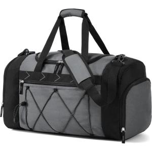 Vorspack Gym Bag for Men – 21 Inches Duffle Bag for Travel Water-resistant Travel Bag with Shoe Compartment Wet Pocket Duffel Bag for Gym Sports Travel Weekender Overnight – Black(Grey)