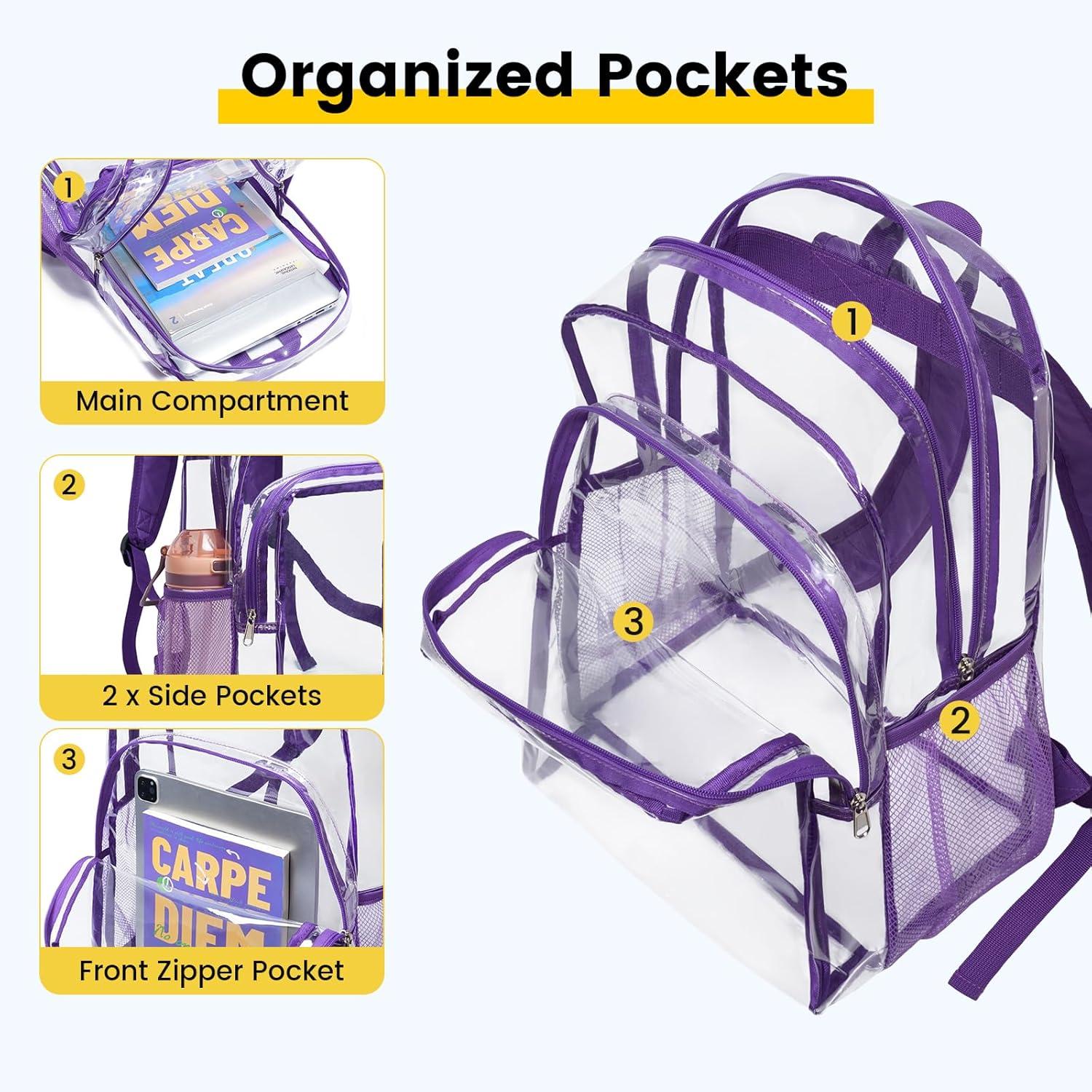 imageVorspack Clear Backpack Heavy Duty Clear Backpacks for School Transparent Bookbag for Girls Boys Large See Through Bag for Work College Concert BlackPurple