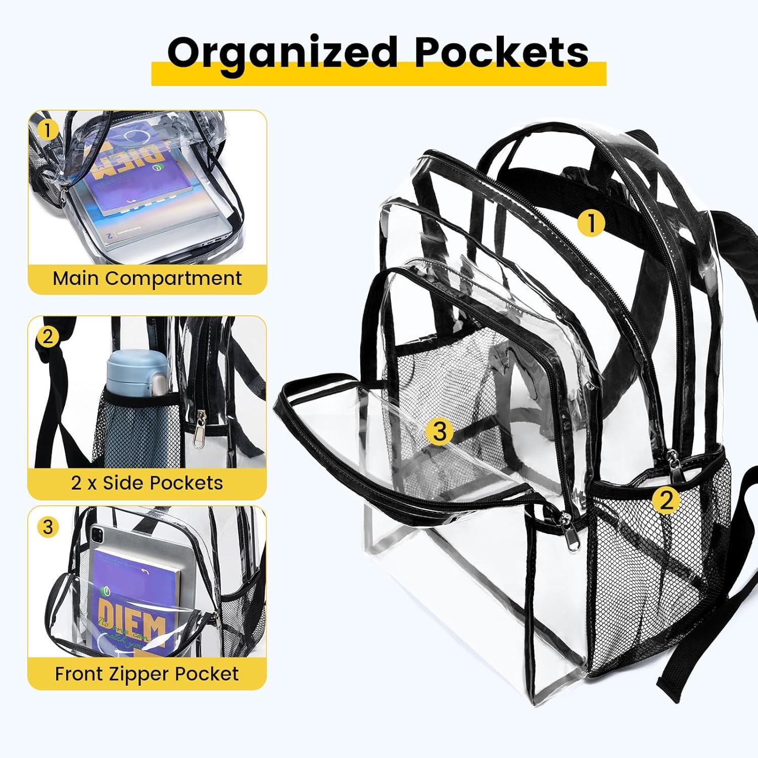 imageVorspack Clear Backpack Heavy Duty Clear Backpacks for School Transparent Bookbag for Girls Boys Large See Through Bag for Work College Concert BlackBlack