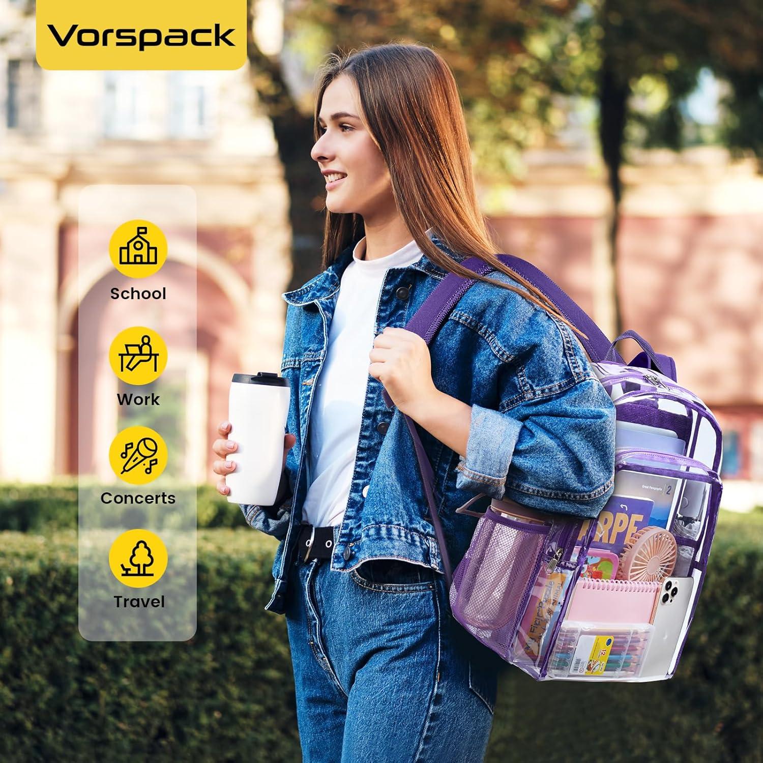 imageVorspack Clear Backpack Heavy Duty Clear Backpacks for School Transparent Bookbag for Girls Boys Large See Through Bag for Work College Concert BlackPurple