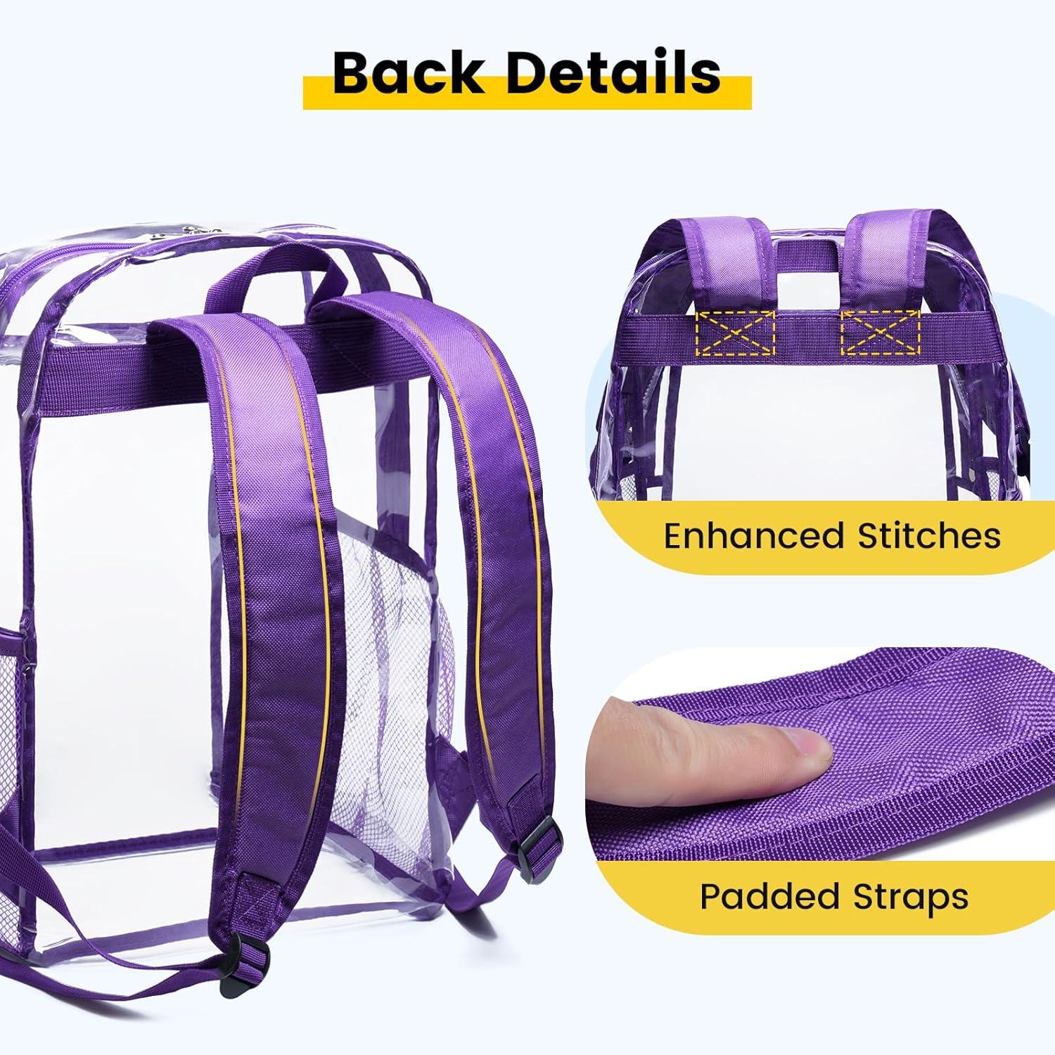 imageVorspack Clear Backpack Heavy Duty Clear Backpacks for School Transparent Bookbag for Girls Boys Large See Through Bag for Work College Concert BlackPurple