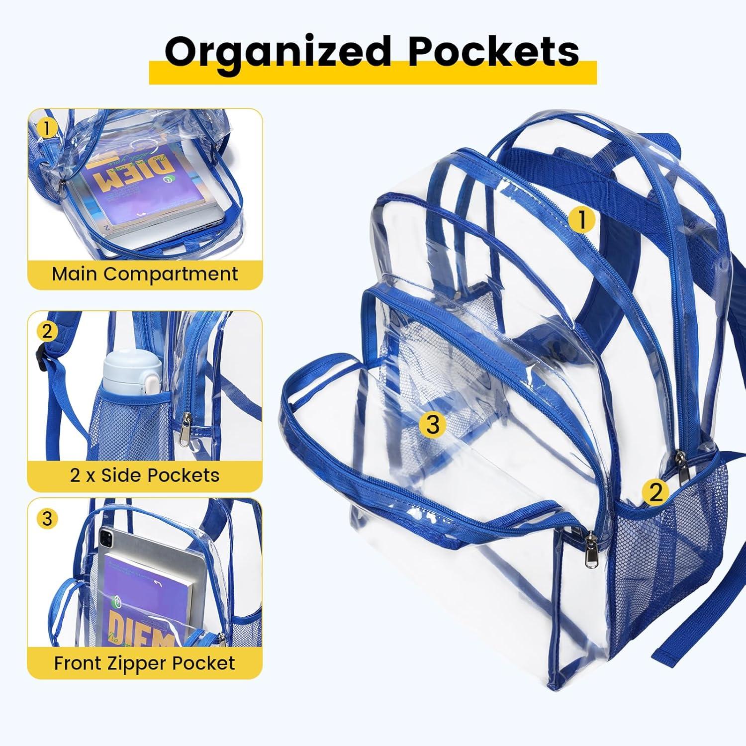 imageVorspack Clear Backpack Heavy Duty Clear Backpacks for School Transparent Bookbag for Girls Boys Large See Through Bag for Work College Concert BlackBlue