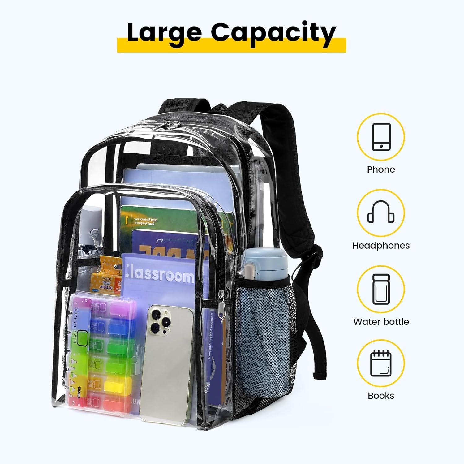 imageVorspack Clear Backpack Heavy Duty Clear Backpacks for School Transparent Bookbag for Girls Boys Large See Through Bag for Work College Concert BlackBlack