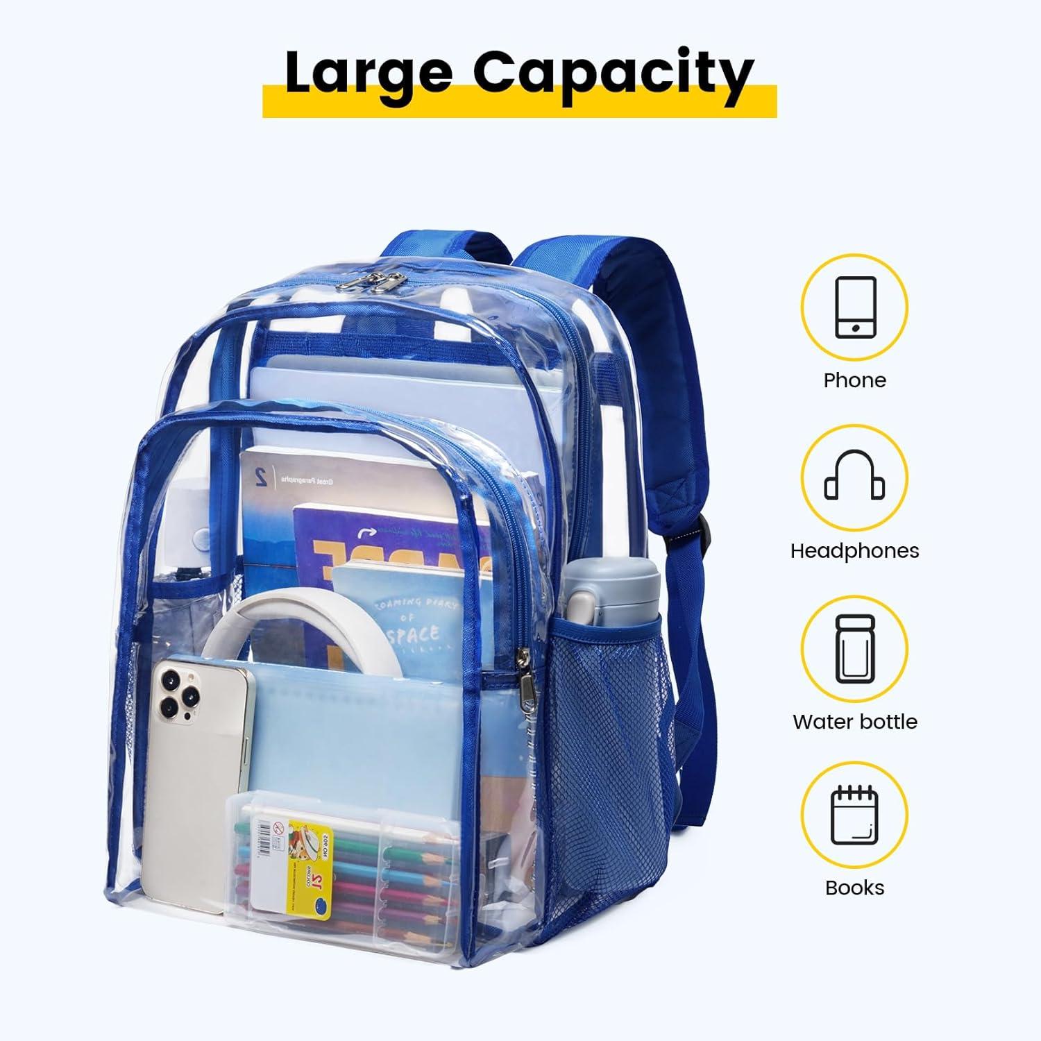 imageVorspack Clear Backpack Heavy Duty Clear Backpacks for School Transparent Bookbag for Girls Boys Large See Through Bag for Work College Concert BlackBlue