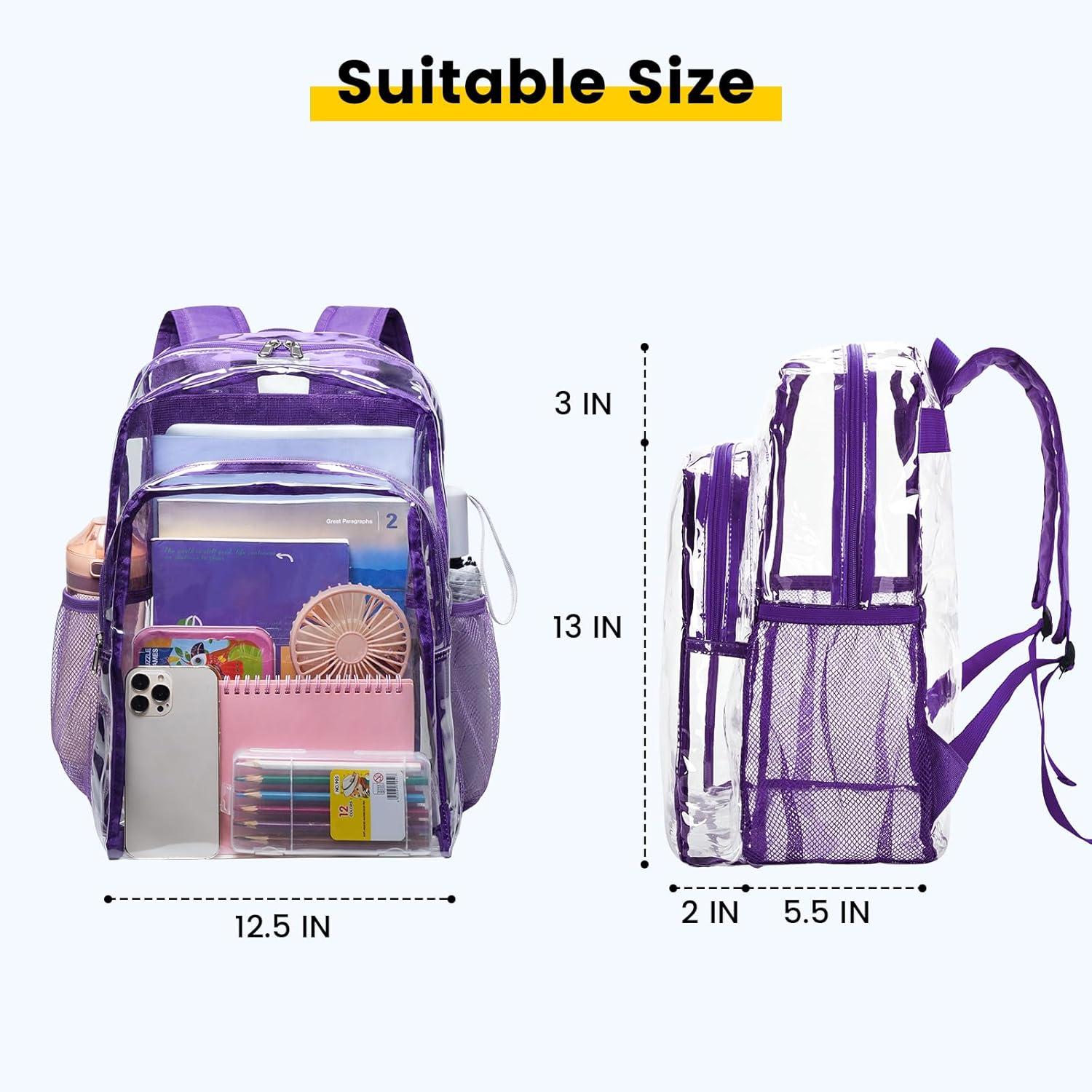 imageVorspack Clear Backpack Heavy Duty Clear Backpacks for School Transparent Bookbag for Girls Boys Large See Through Bag for Work College Concert BlackPurple