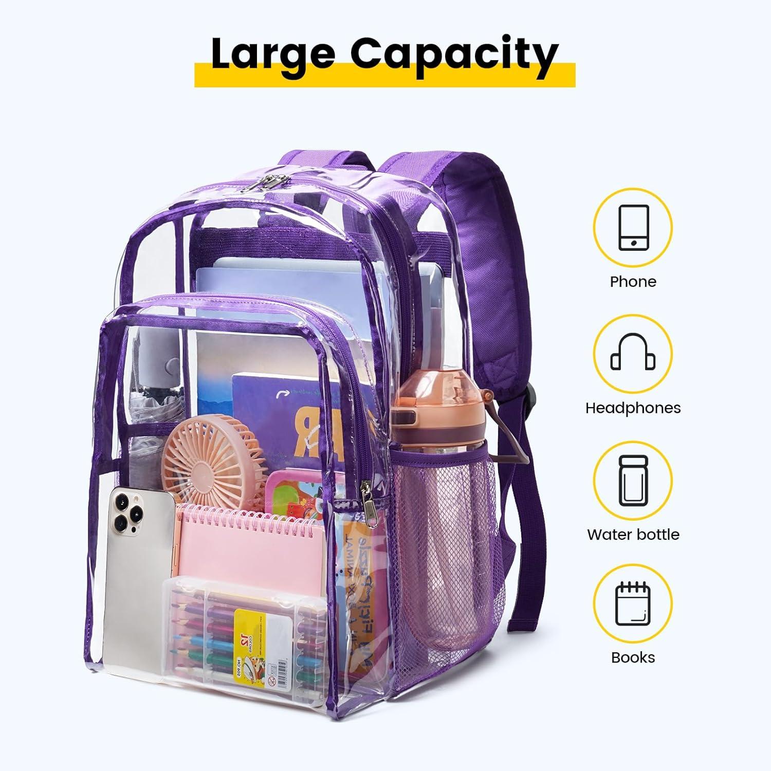 imageVorspack Clear Backpack Heavy Duty Clear Backpacks for School Transparent Bookbag for Girls Boys Large See Through Bag for Work College Concert BlackPurple