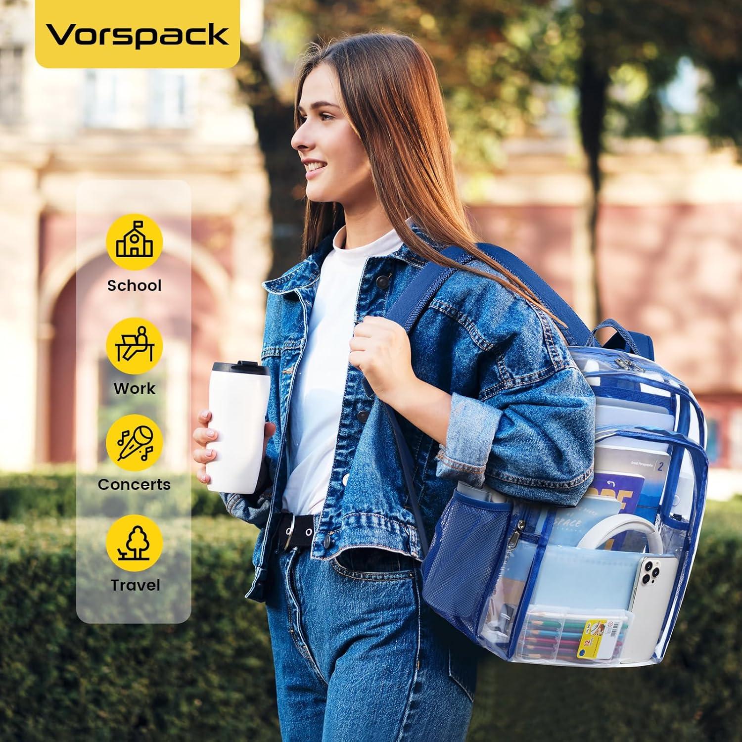 imageVorspack Clear Backpack Heavy Duty Clear Backpacks for School Transparent Bookbag for Girls Boys Large See Through Bag for Work College Concert BlackBlue