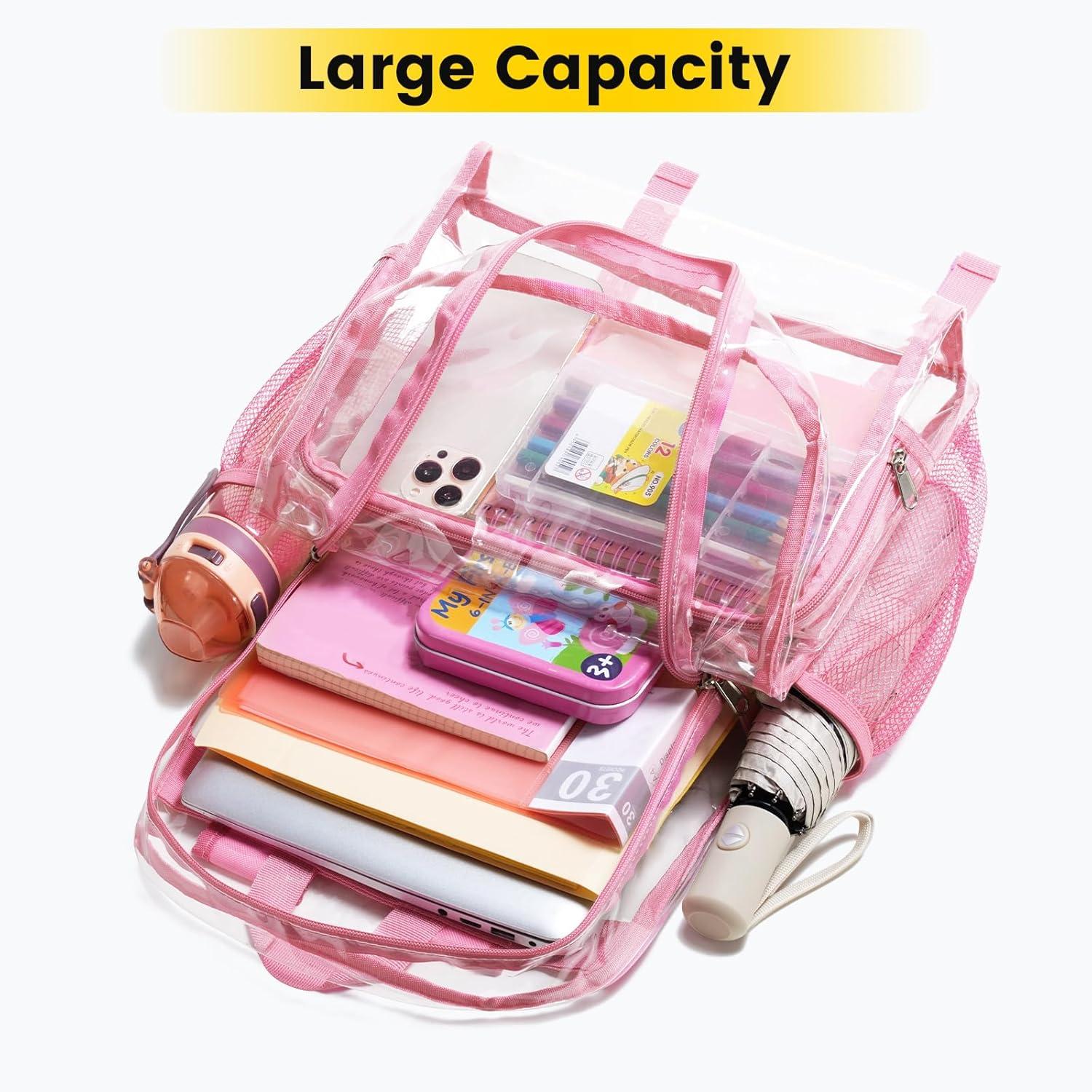 imageVorspack Clear Backpack Heavy Duty Large Clear Backpacks for School See Through Bookbag for Girls Boys Transparent Bag for Work Concert College BlackPink