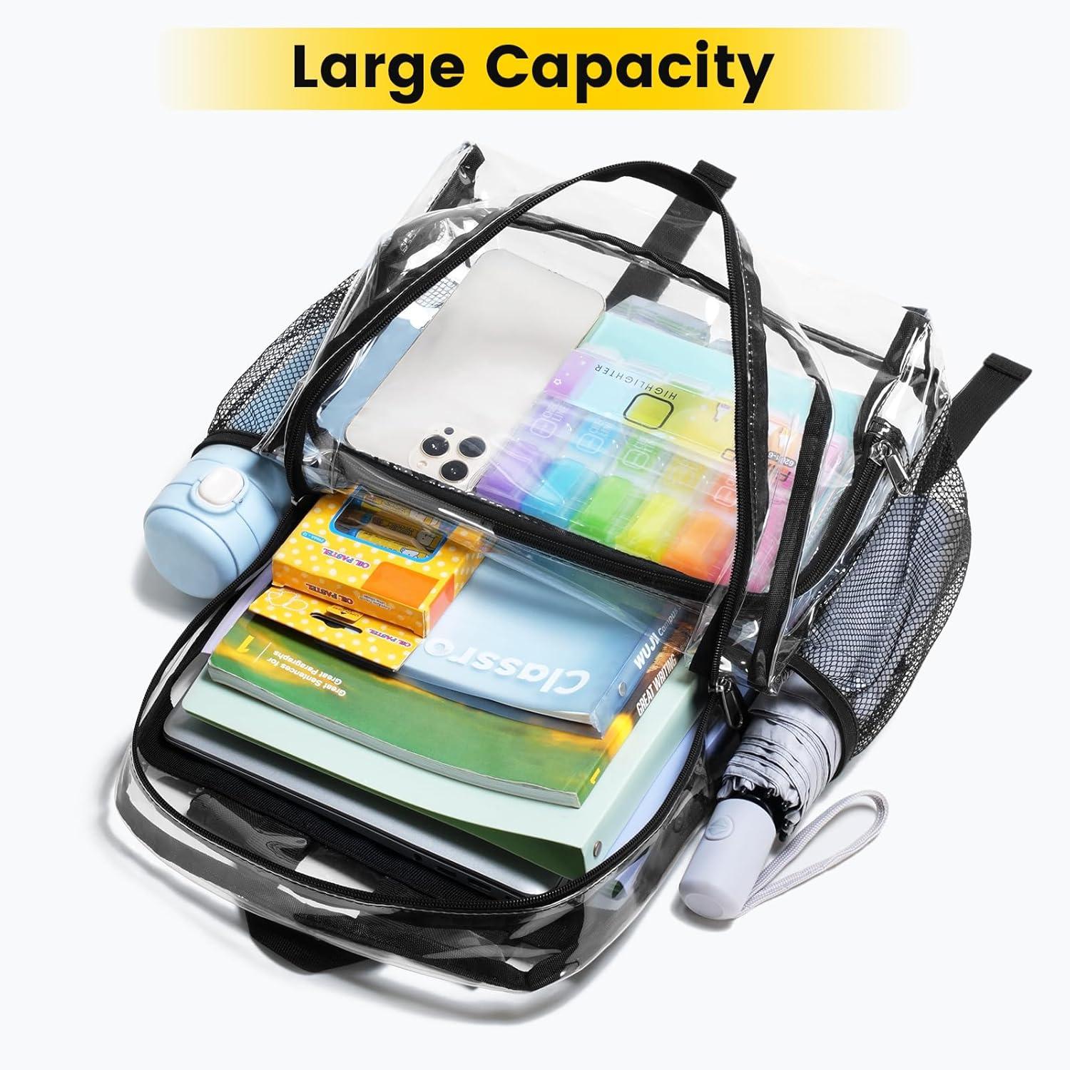 imageVorspack Clear Backpack Heavy Duty Large Clear Backpacks for School See Through Bookbag for Girls Boys Transparent Bag for Work Concert College BlackBlack