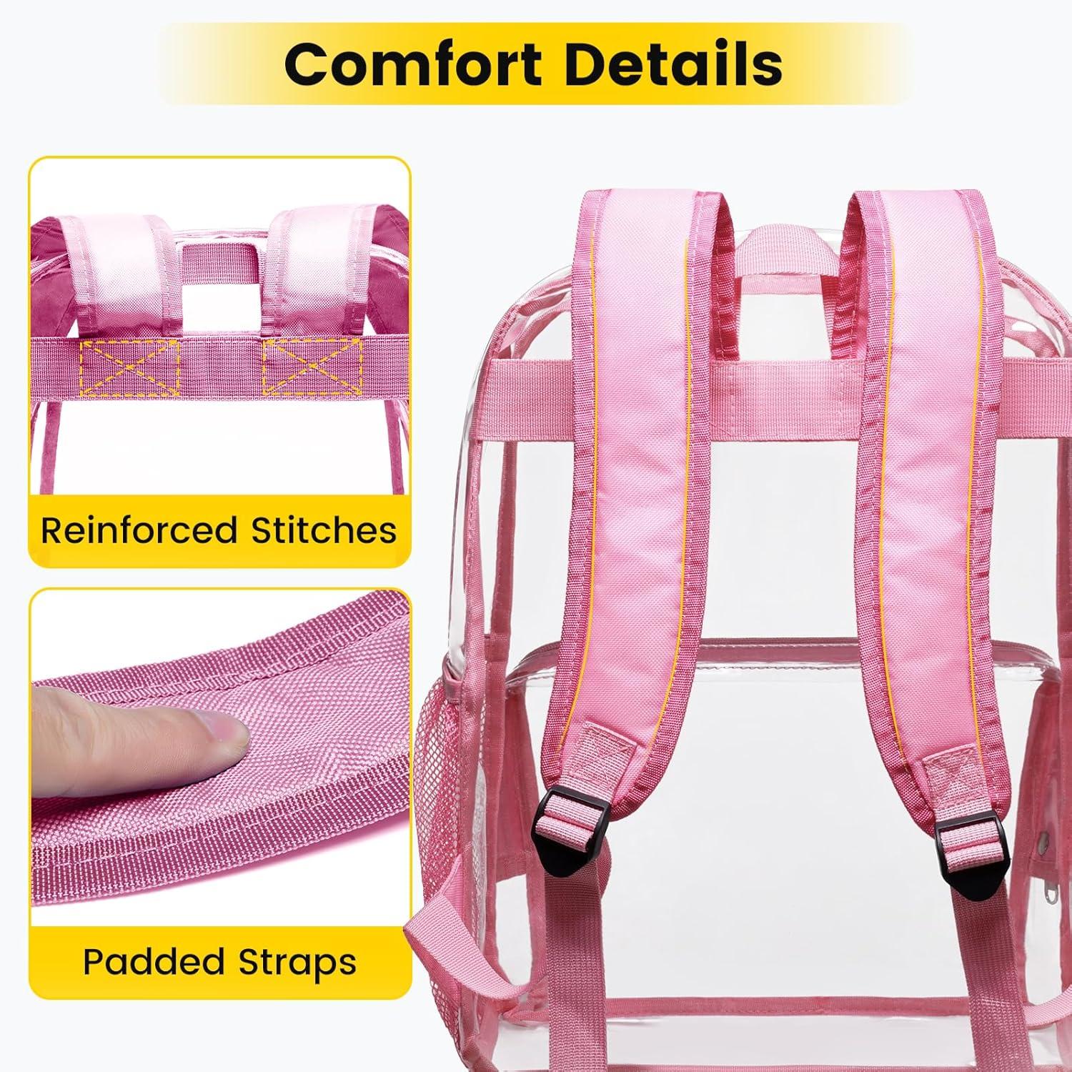 imageVorspack Clear Backpack Heavy Duty Large Clear Backpacks for School See Through Bookbag for Girls Boys Transparent Bag for Work Concert College BlackPink