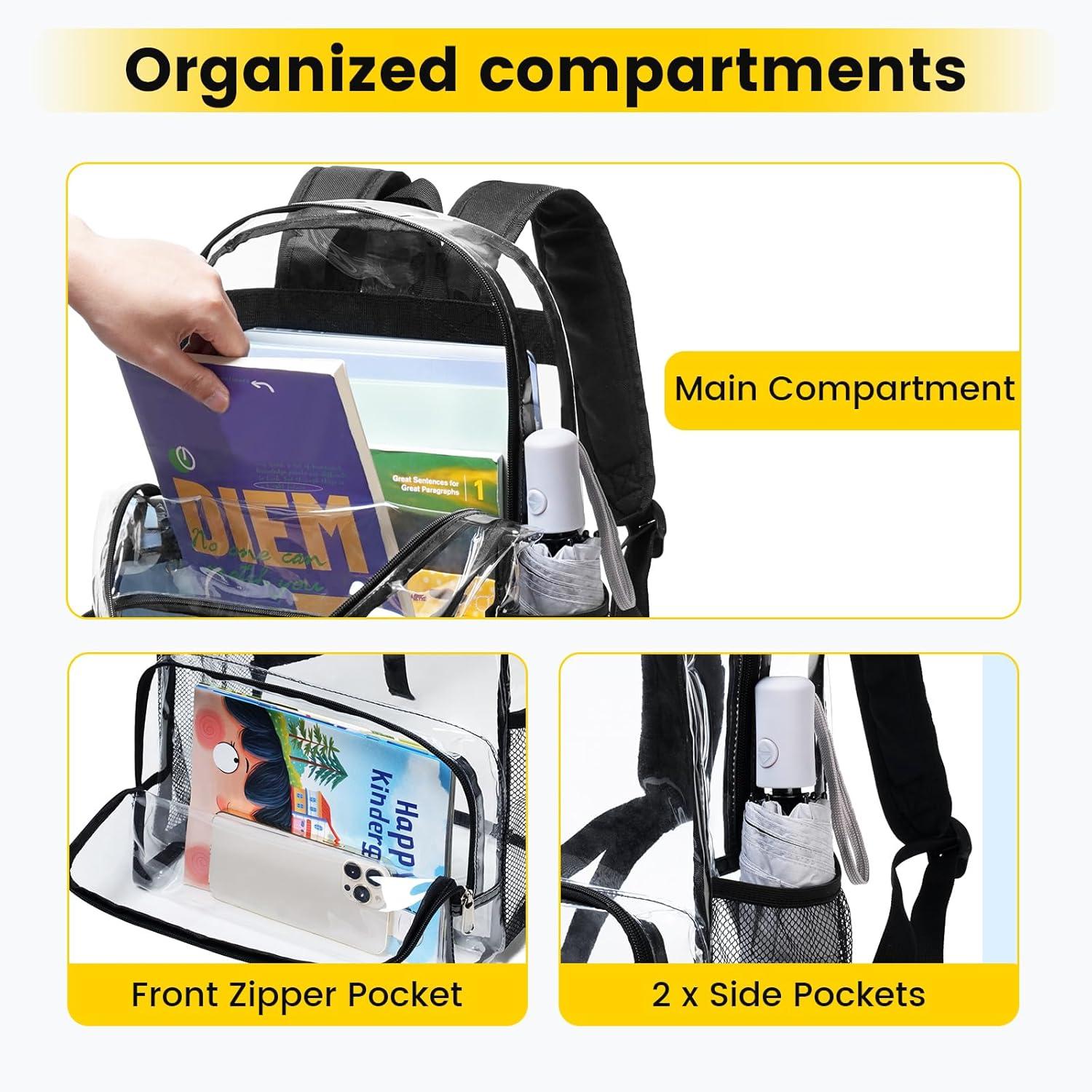 imageVorspack Clear Backpack Heavy Duty Large Clear Backpacks for School See Through Bookbag for Girls Boys Transparent Bag for Work Concert College BlackBlack