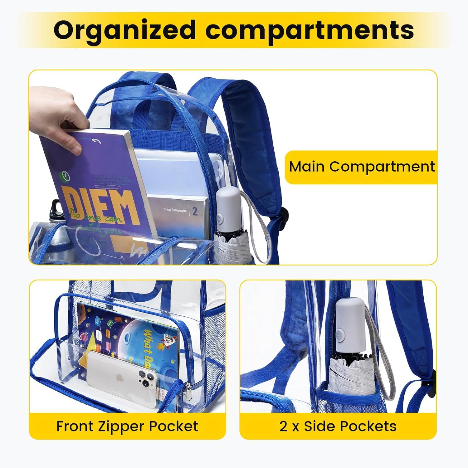 imageVorspack Clear Backpack Heavy Duty Large Clear Backpacks for School See Through Bookbag for Girls Boys Transparent Bag for Work Concert College BlackBlue