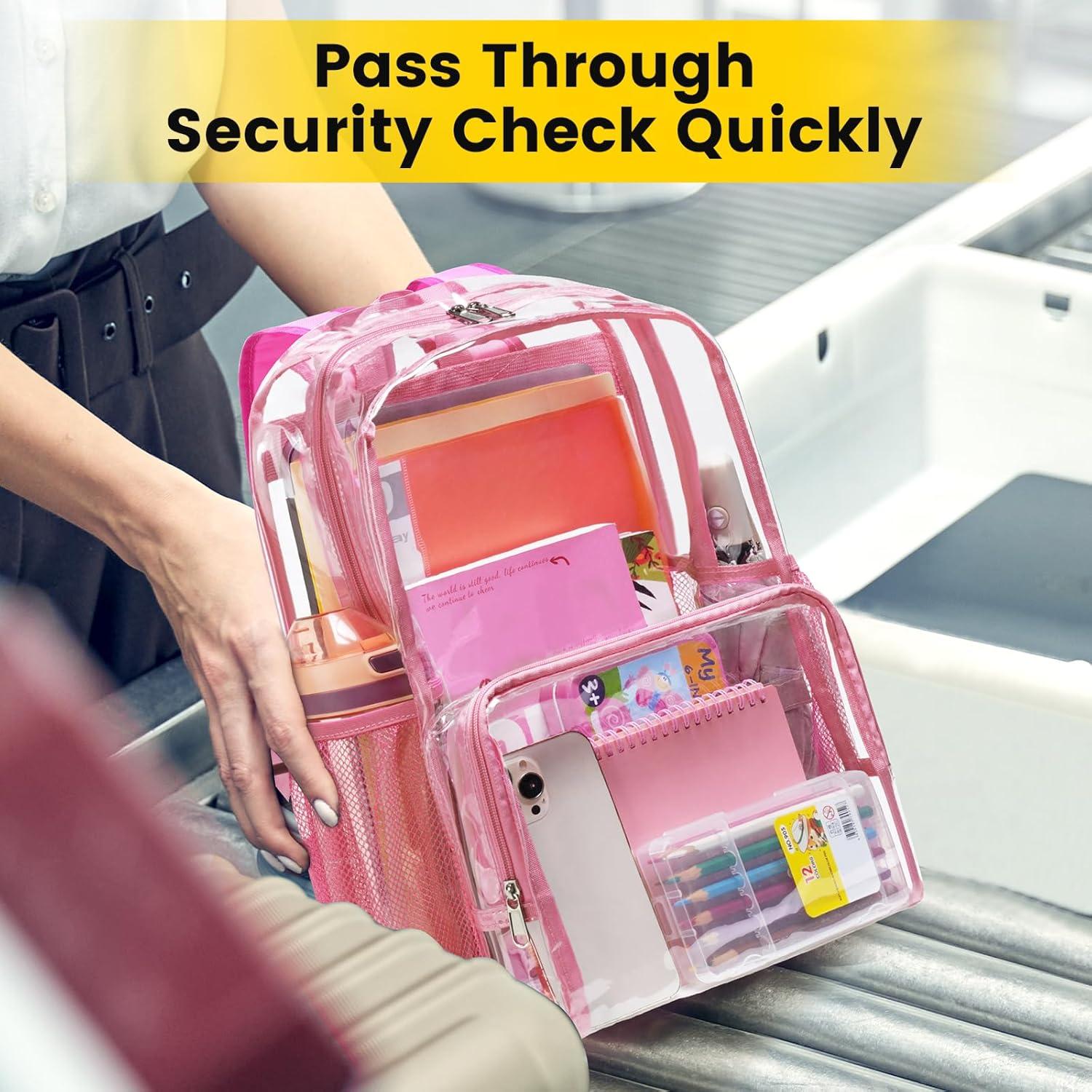 imageVorspack Clear Backpack Heavy Duty Large Clear Backpacks for School See Through Bookbag for Girls Boys Transparent Bag for Work Concert College BlackPink