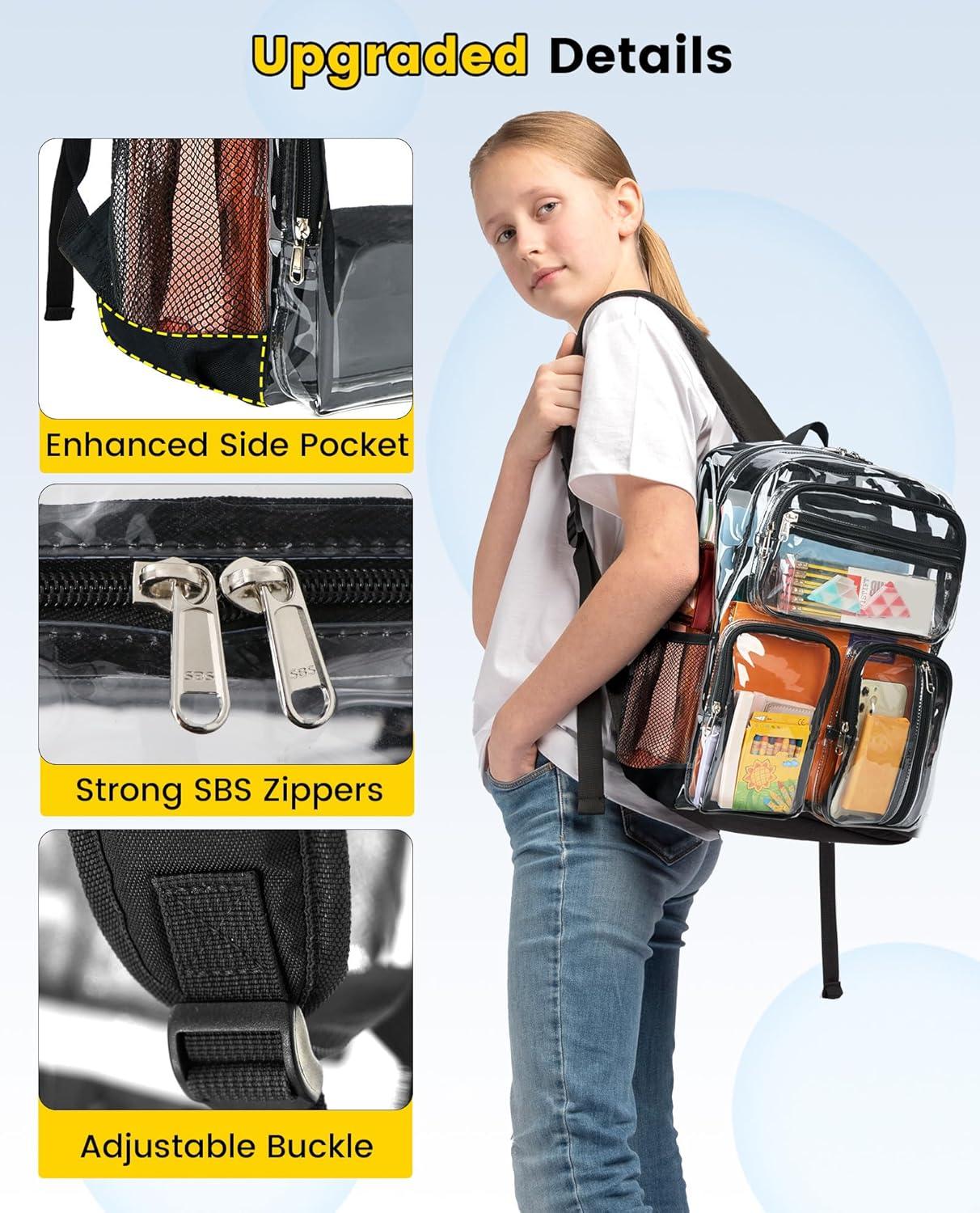 imageVorspack Clear Backpack for School Heavy Duty See Through Bookbag for Girls Boys Large Transparent Backpacks for Work Travel Festival PurpleBlack