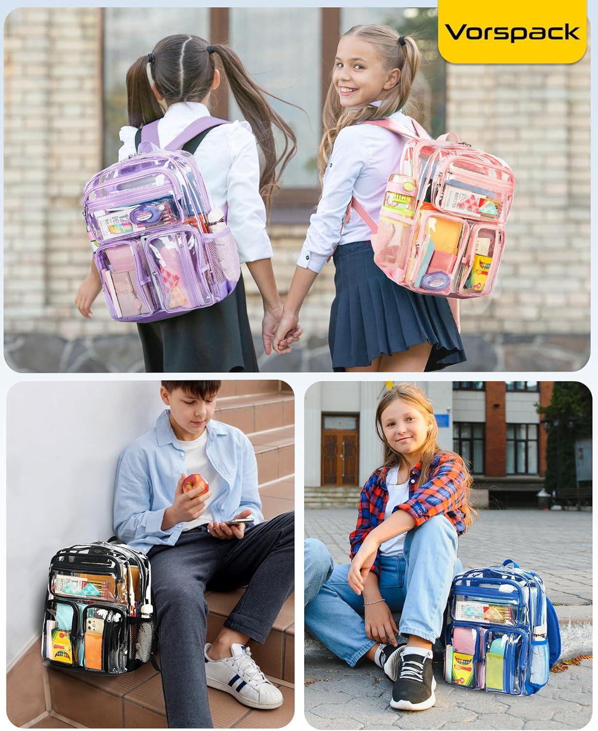 imageVorspack Clear Backpack for School Heavy Duty See Through Bookbag for Girls Boys Large Transparent Backpacks for Work Travel Festival PurpleBlack