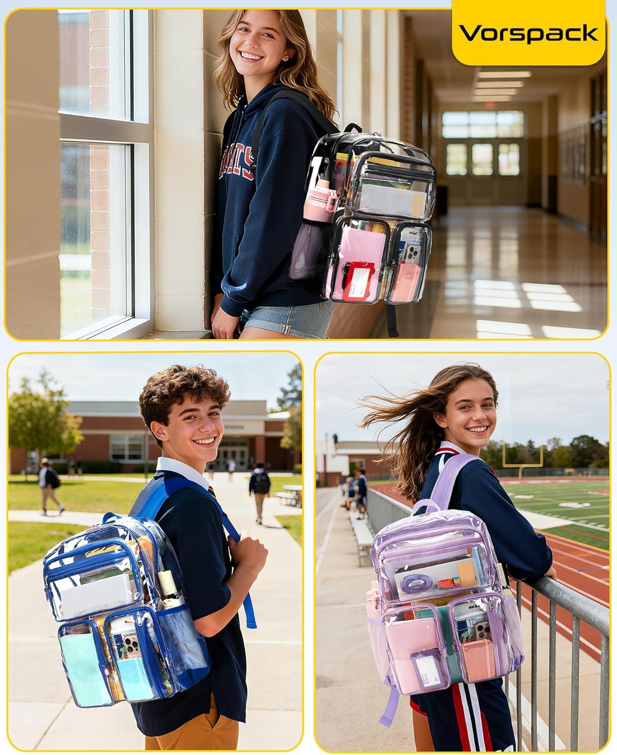 imageVorspack Clear Backpack for School Heavy Duty See Through Bookbag for Girls Boys Large Transparent Backpacks for Work Travel Festival PurpleBlack