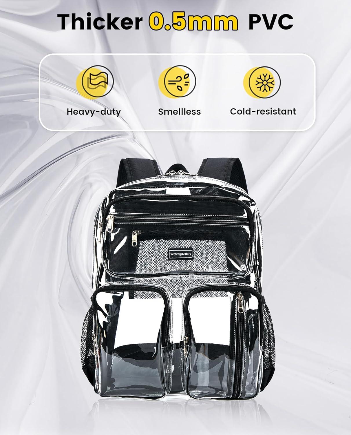 imageVorspack Clear Backpack for School Heavy Duty See Through Bookbag for Girls Boys Large Transparent Backpacks for Work Travel Festival PurpleBlack