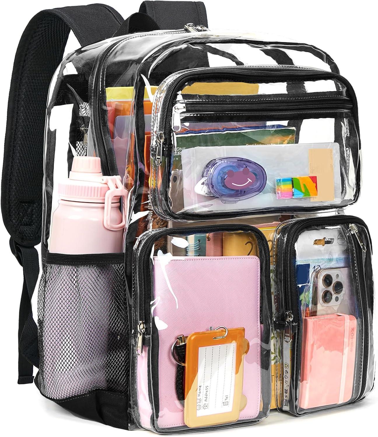 imageVorspack Clear Backpack for School Heavy Duty See Through Bookbag for Girls Boys Large Transparent Backpacks for Work Travel Festival PurpleBlack
