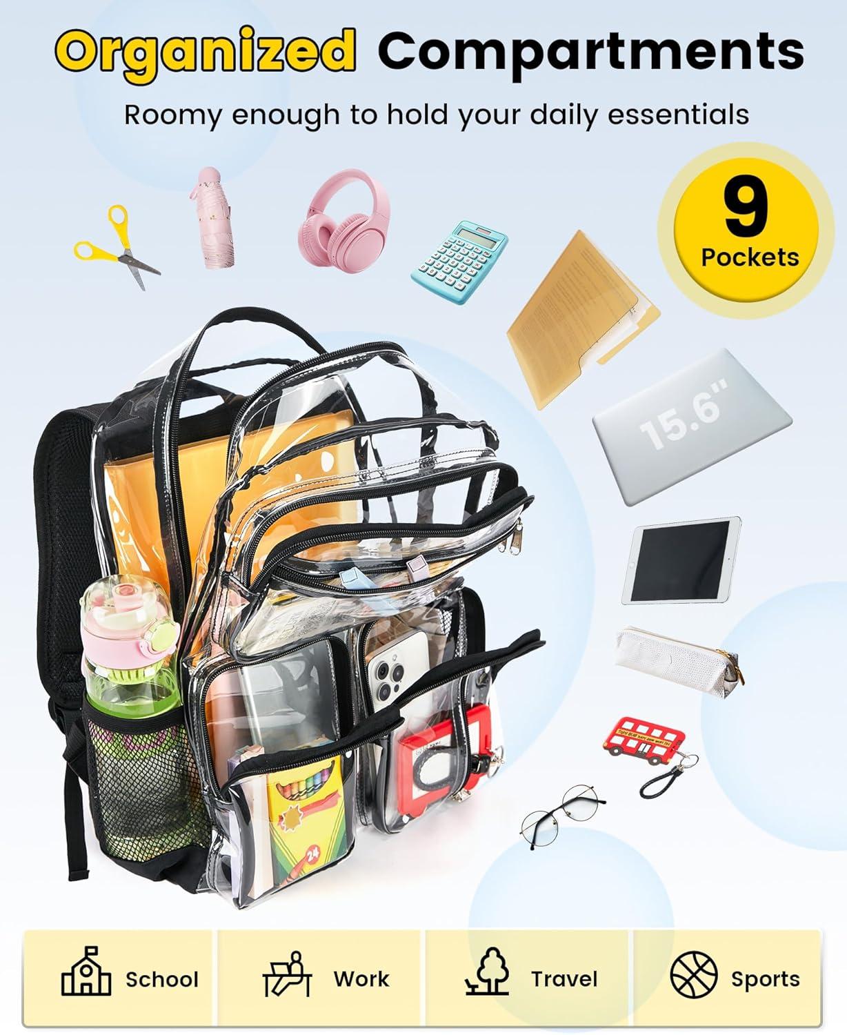 imageVorspack Clear Backpack for School Heavy Duty See Through Bookbag for Girls Boys Large Transparent Backpacks for Work Travel Festival PurpleBlack