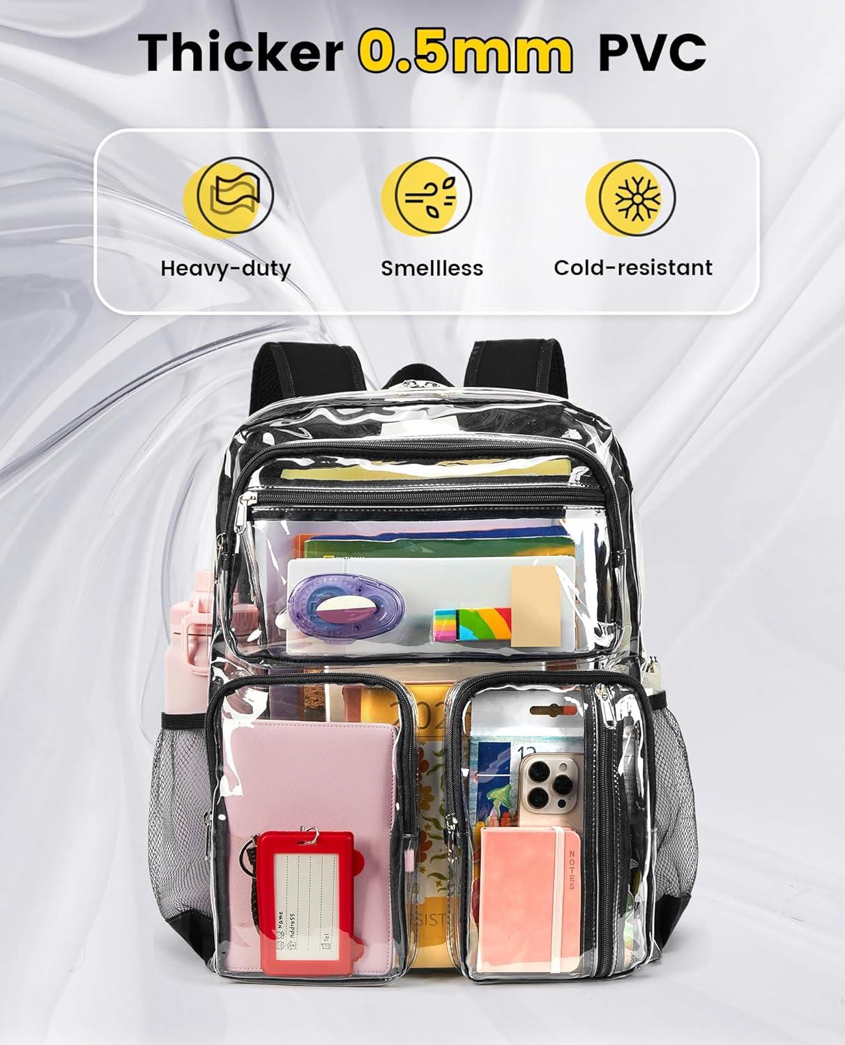 imageVorspack Clear Backpack for School Heavy Duty See Through Bookbag for Girls Boys Large Transparent Backpacks for Work Travel Festival PurpleBlack