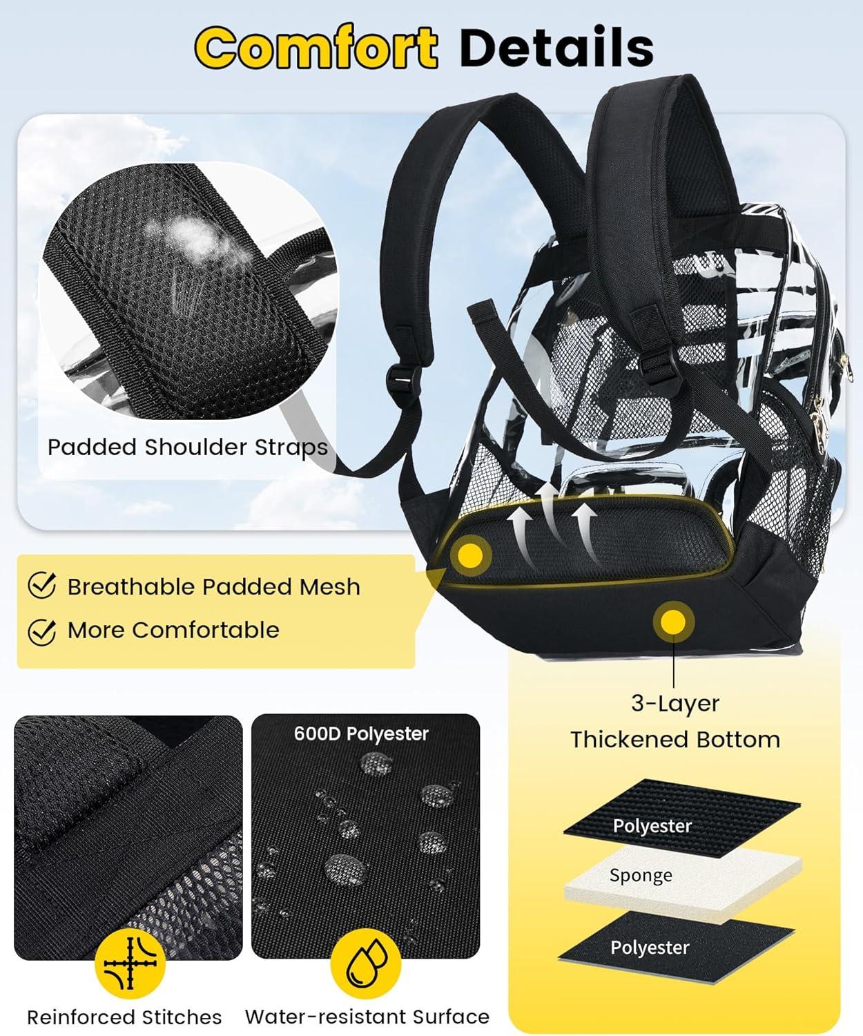 imageVorspack Clear Backpack for School Heavy Duty See Through Bookbag for Girls Boys Large Transparent Backpacks for Work Travel Festival PurpleBlack