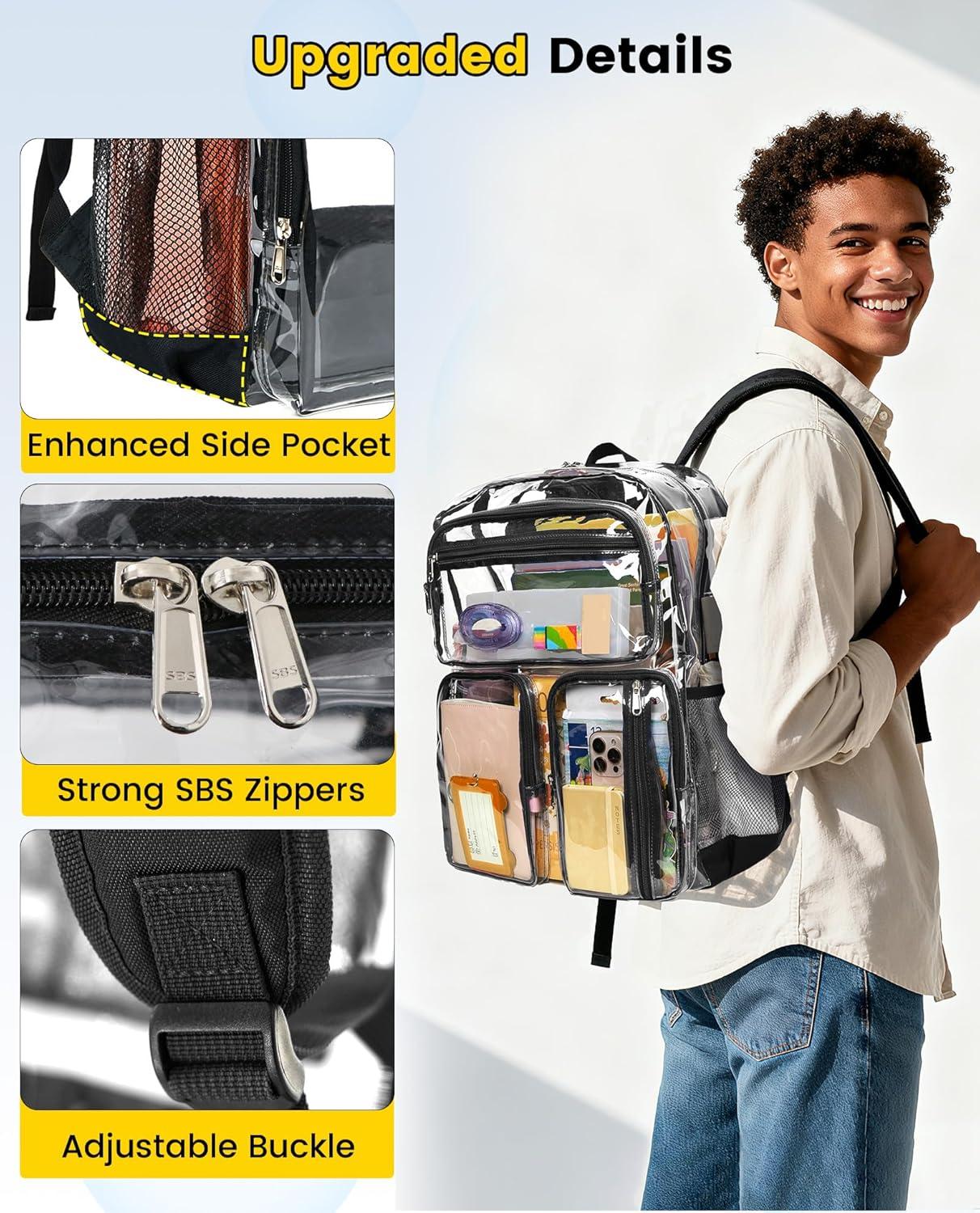 imageVorspack Clear Backpack for School Heavy Duty See Through Bookbag for Girls Boys Large Transparent Backpacks for Work Travel Festival PurpleBlack