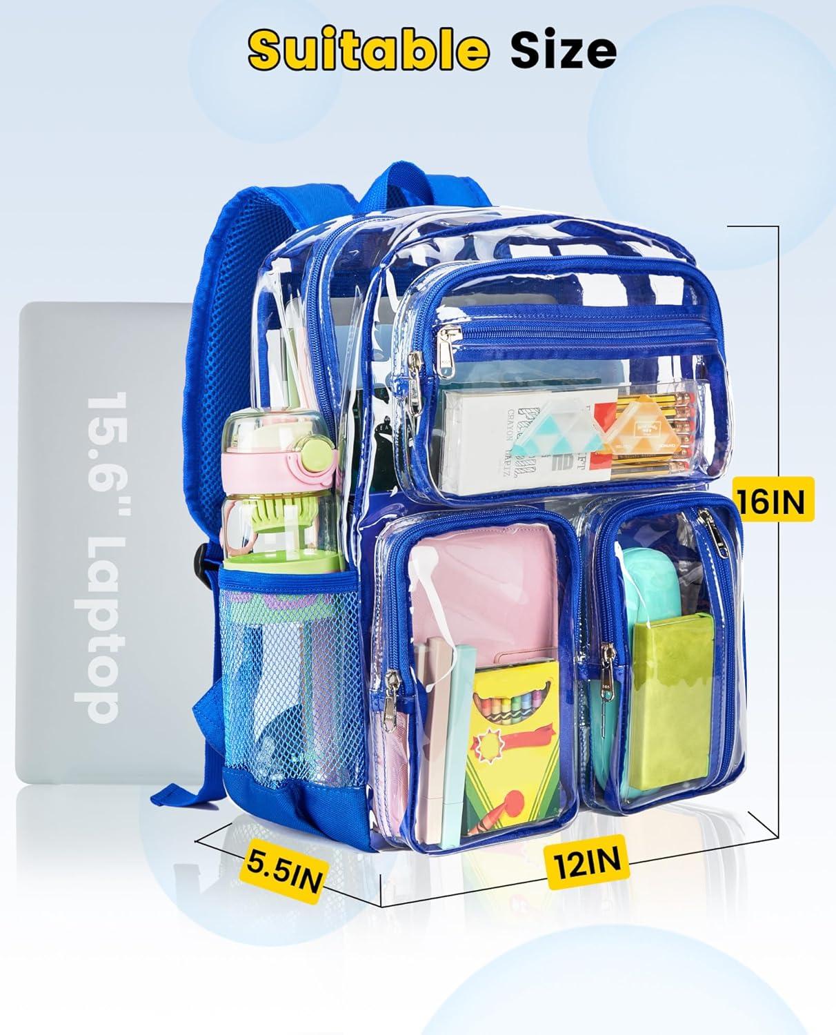 imageVorspack Clear Backpack for School Heavy Duty See Through Bookbag for Girls Boys Large Transparent Backpacks for Work Travel Festival PurpleBlue