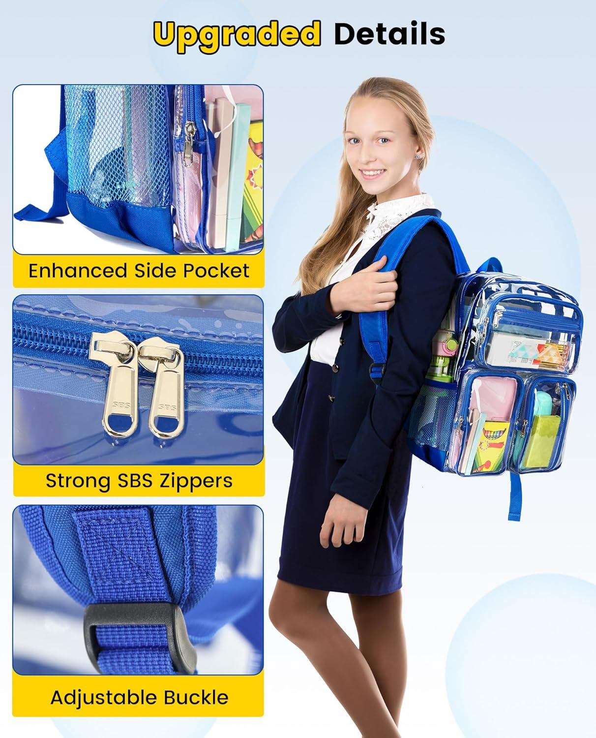 imageVorspack Clear Backpack for School Heavy Duty See Through Bookbag for Girls Boys Large Transparent Backpacks for Work Travel Festival PurpleBlue