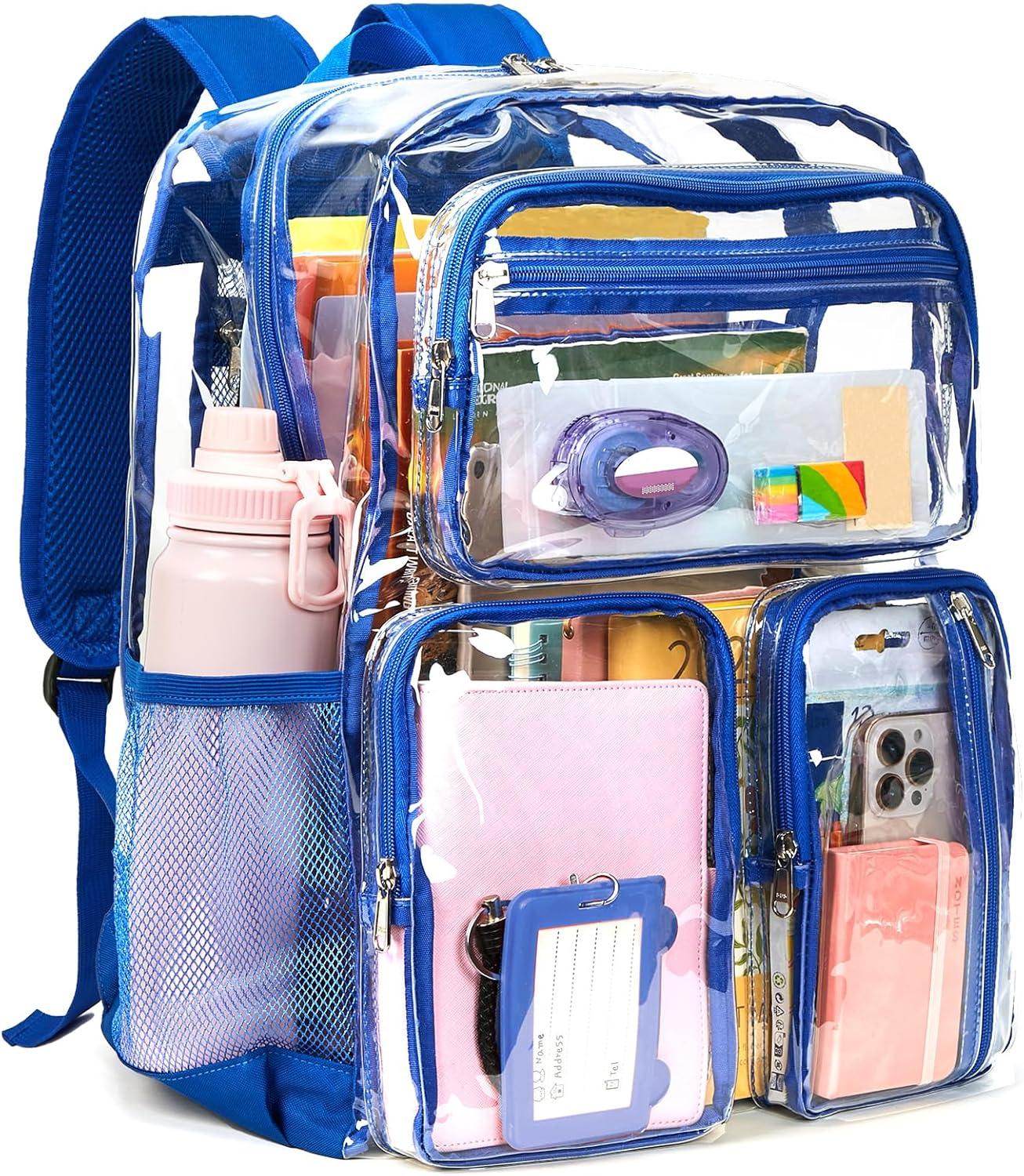 imageVorspack Clear Backpack for School Heavy Duty See Through Bookbag for Girls Boys Large Transparent Backpacks for Work Travel Festival PurpleBlue
