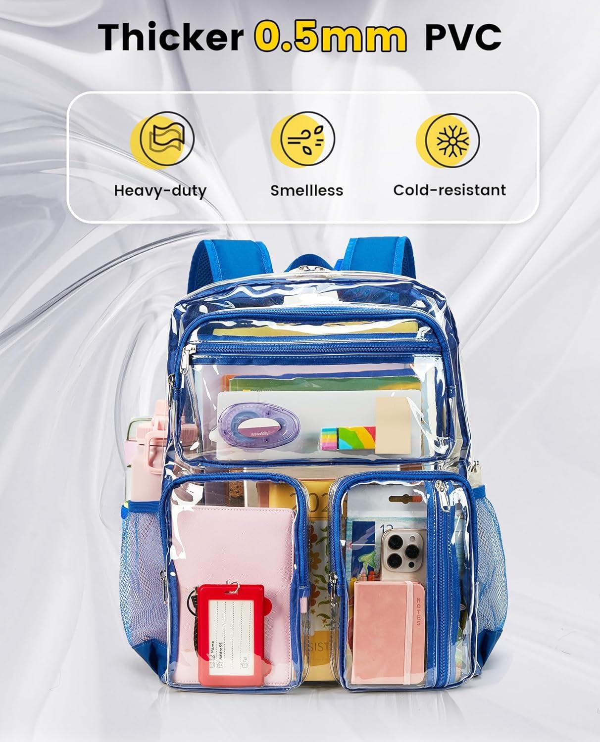 imageVorspack Clear Backpack for School Heavy Duty See Through Bookbag for Girls Boys Large Transparent Backpacks for Work Travel Festival PurpleBlue