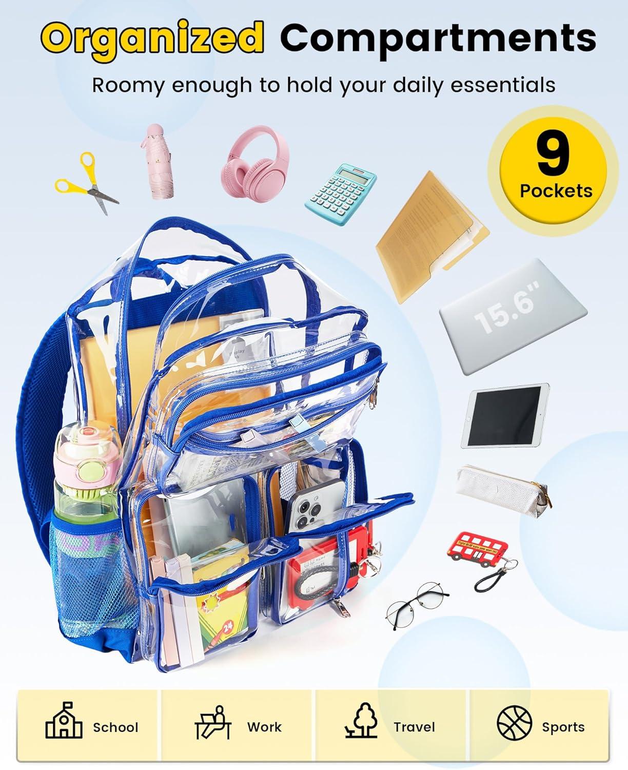 imageVorspack Clear Backpack for School Heavy Duty See Through Bookbag for Girls Boys Large Transparent Backpacks for Work Travel Festival PurpleBlue