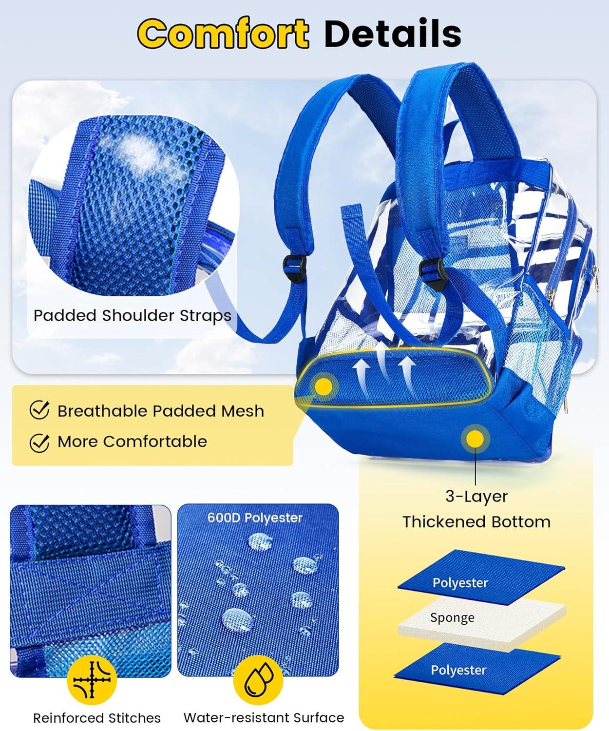 imageVorspack Clear Backpack for School Heavy Duty See Through Bookbag for Girls Boys Large Transparent Backpacks for Work Travel Festival PurpleBlue