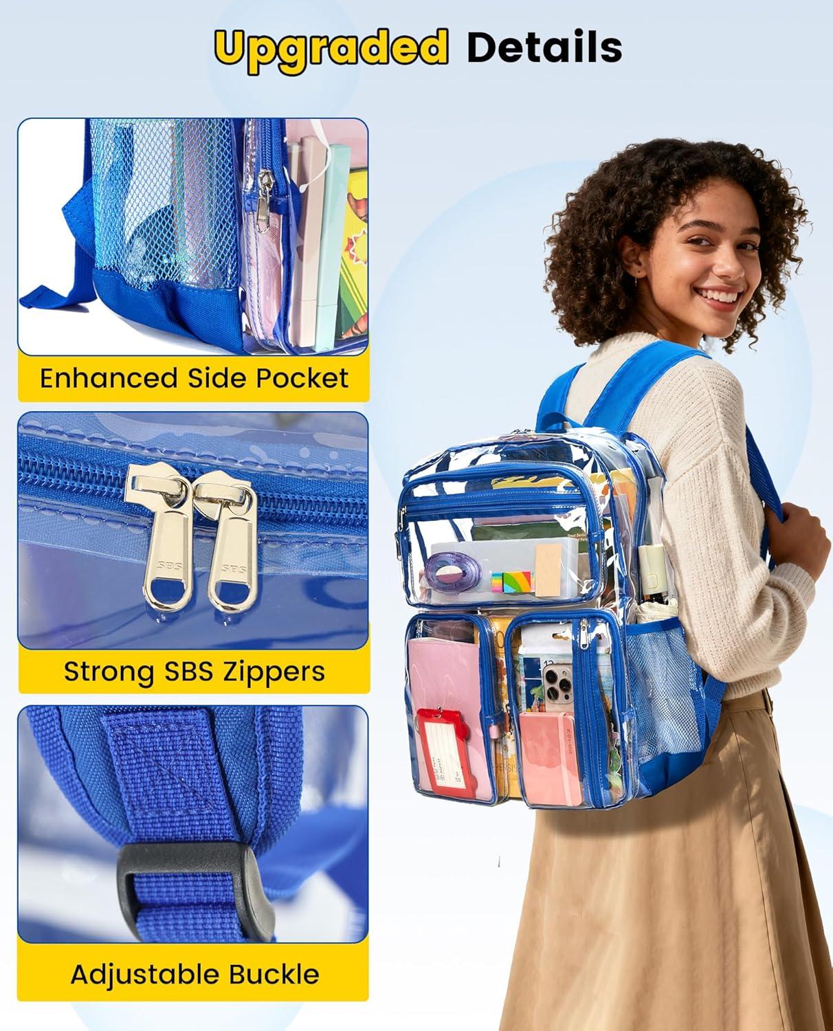 imageVorspack Clear Backpack for School Heavy Duty See Through Bookbag for Girls Boys Large Transparent Backpacks for Work Travel Festival PurpleBlue