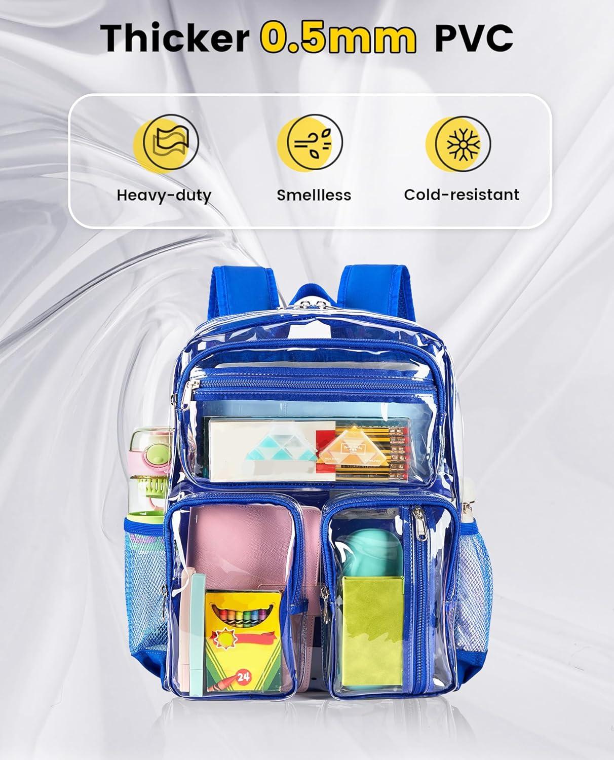 imageVorspack Clear Backpack for School Heavy Duty See Through Bookbag for Girls Boys Large Transparent Backpacks for Work Travel Festival PurpleBlue