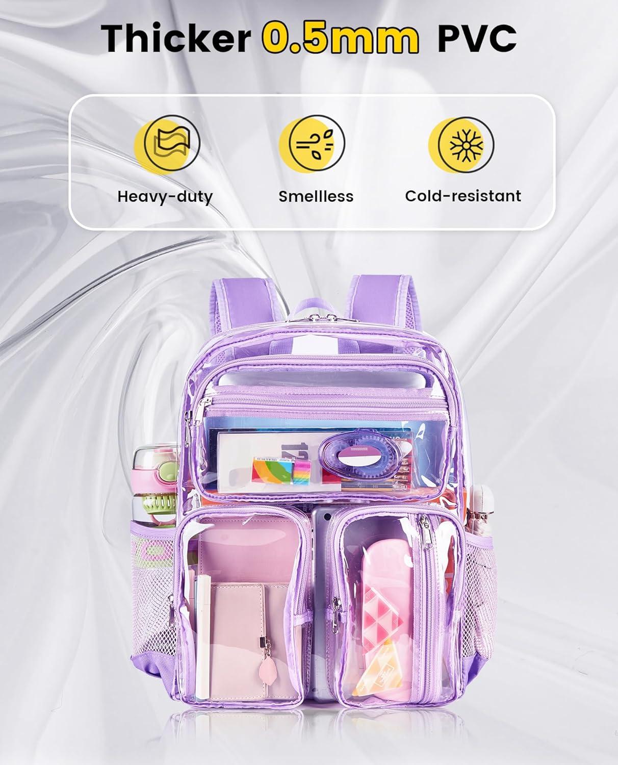 imageVorspack Clear Backpack for School Heavy Duty See Through Bookbag for Girls Boys Large Transparent Backpacks for Work Travel Festival PurplePurple
