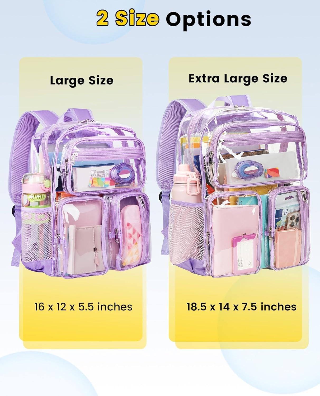 imageVorspack Clear Backpack for School Heavy Duty See Through Bookbag for Girls Boys Large Transparent Backpacks for Work Travel Festival PurplePurple