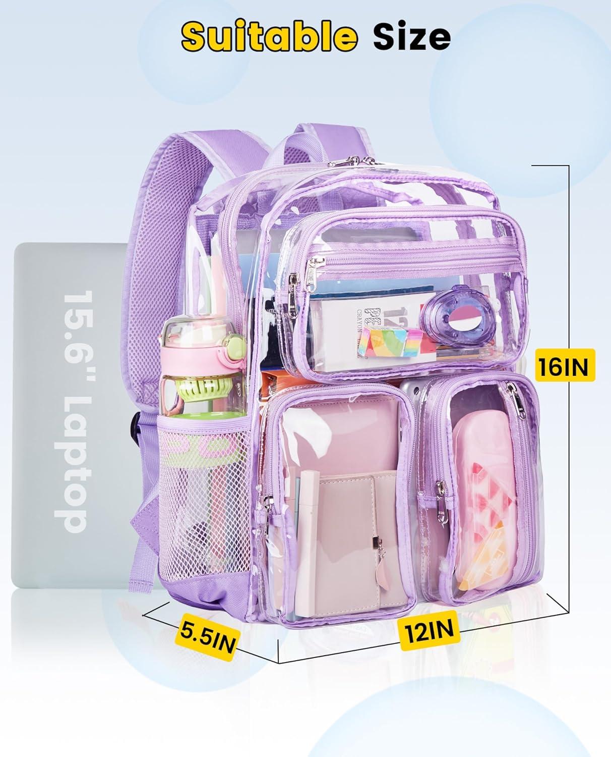 imageVorspack Clear Backpack for School Heavy Duty See Through Bookbag for Girls Boys Large Transparent Backpacks for Work Travel Festival PurplePurple