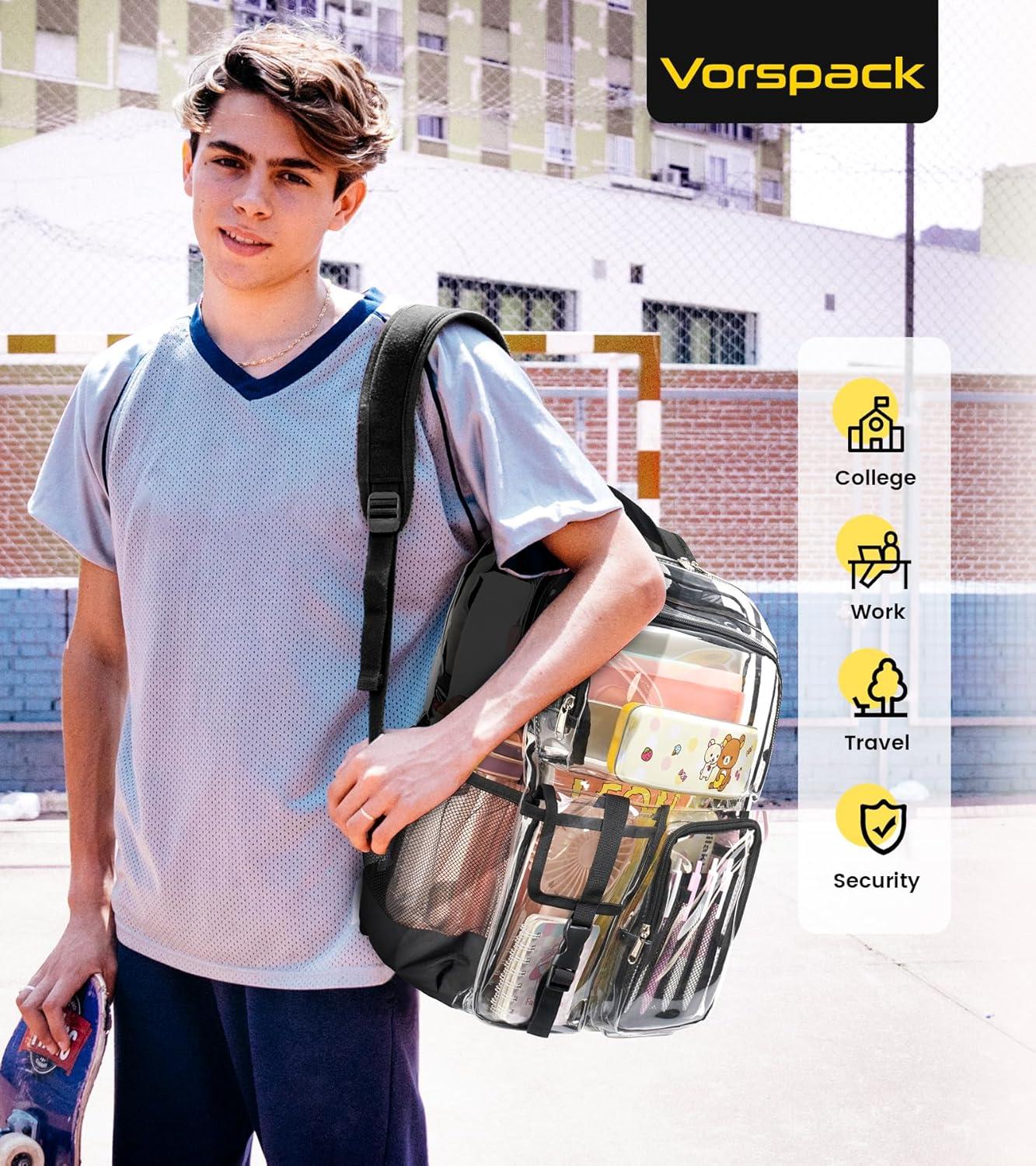 imageVorspack Clear Backpack for School Heavy Duty Transparent Bookbag for Girls Boys Large See Through backpacks for Work College Travel PinkBlack