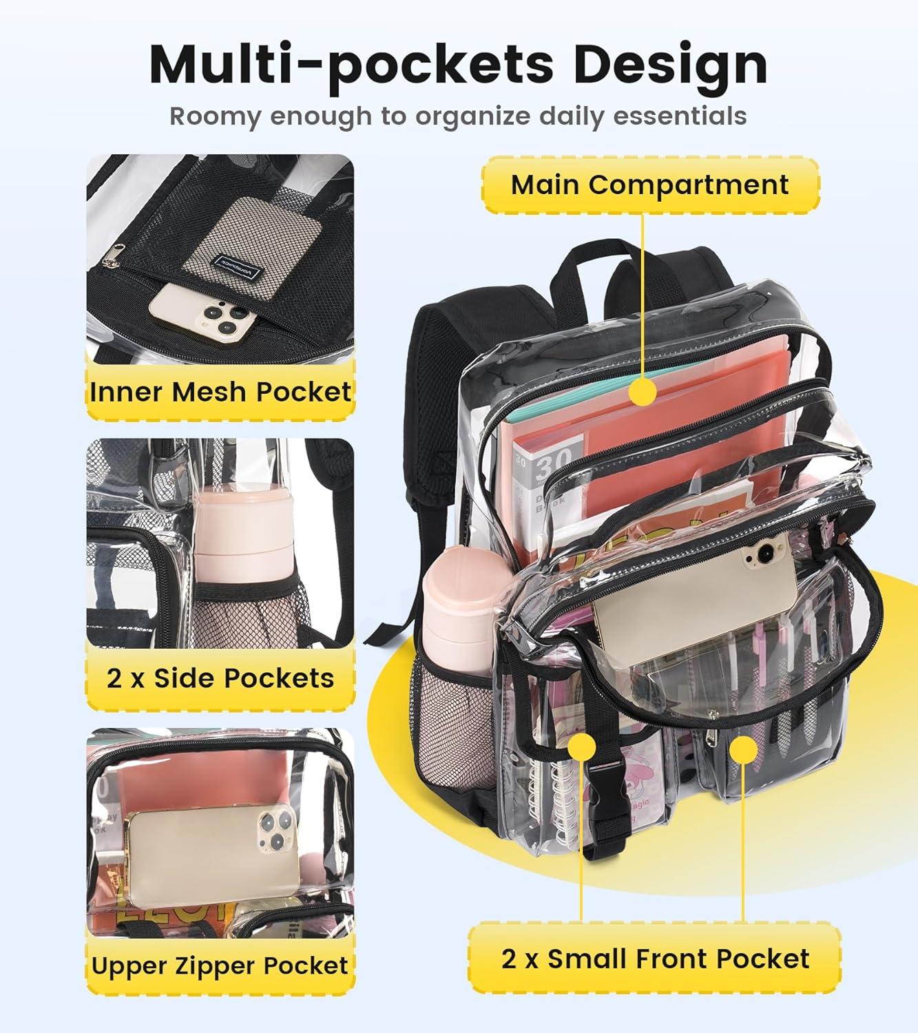 imageVorspack Clear Backpack for School Heavy Duty Transparent Bookbag for Girls Boys Large See Through backpacks for Work College Travel PinkBlack