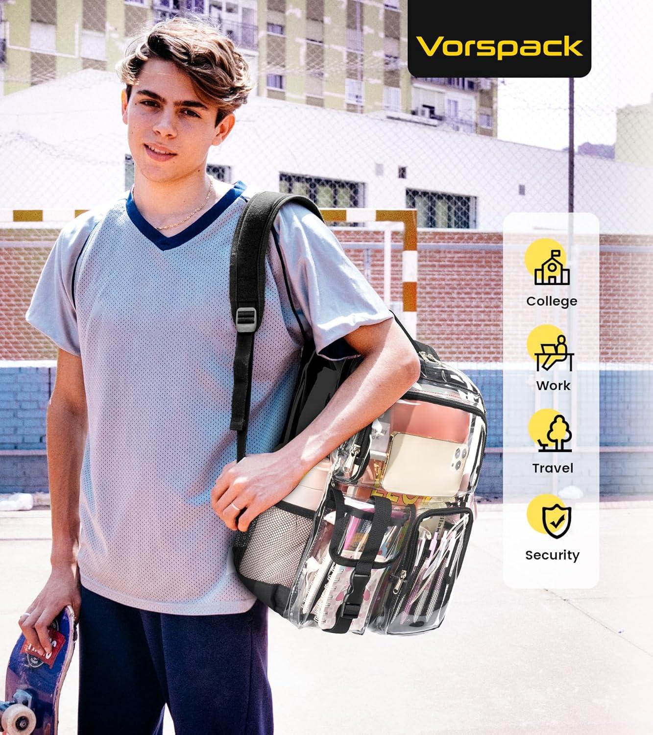 imageVorspack Clear Backpack for School Heavy Duty Transparent Bookbag for Girls Boys Large See Through backpacks for Work College Travel PinkBlack