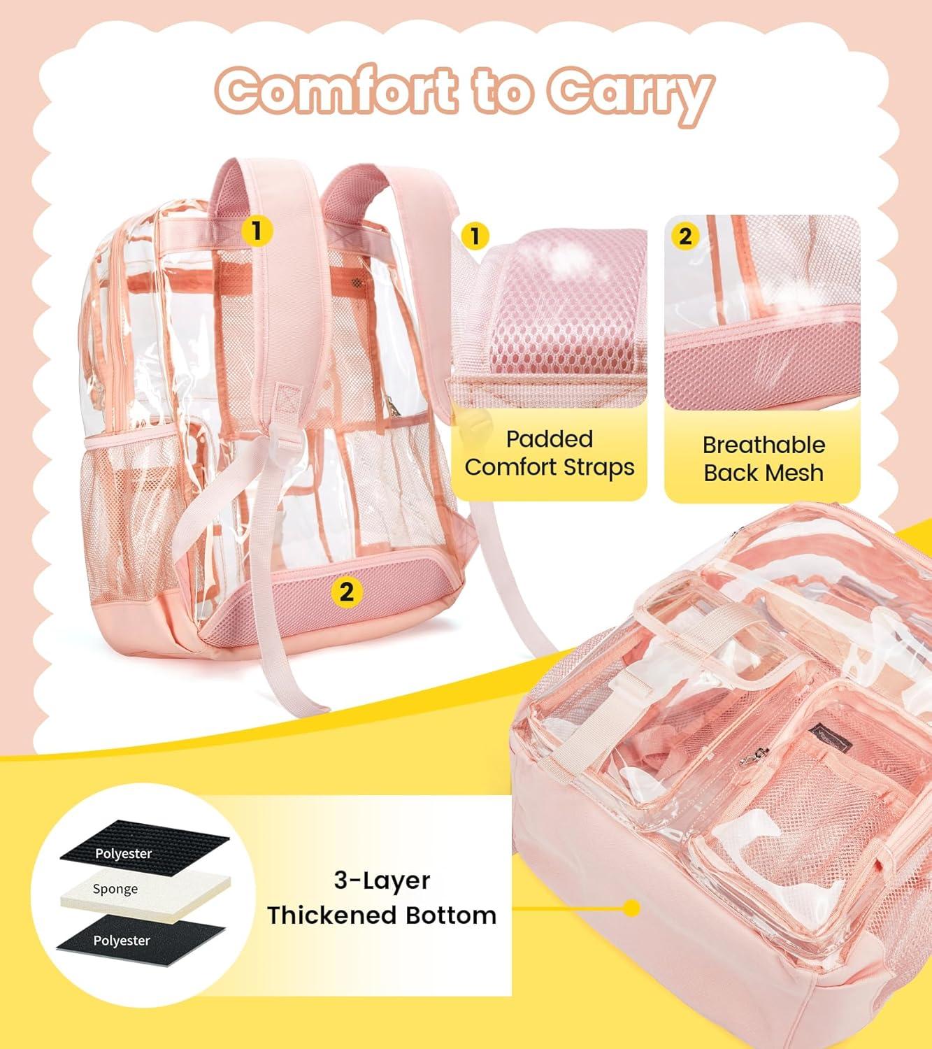 imageVorspack Clear Backpack for School Heavy Duty Transparent Bookbag for Girls Boys Large See Through backpacks for Work College Travel PinkPink