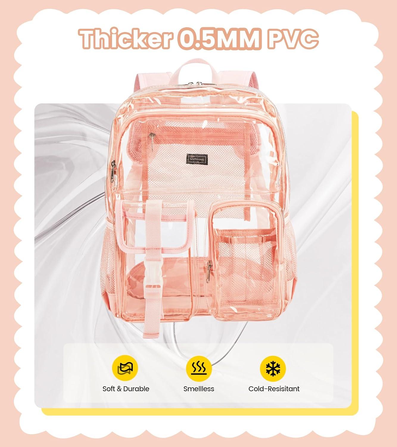 imageVorspack Clear Backpack for School Heavy Duty Transparent Bookbag for Girls Boys Large See Through backpacks for Work College Travel PinkPink