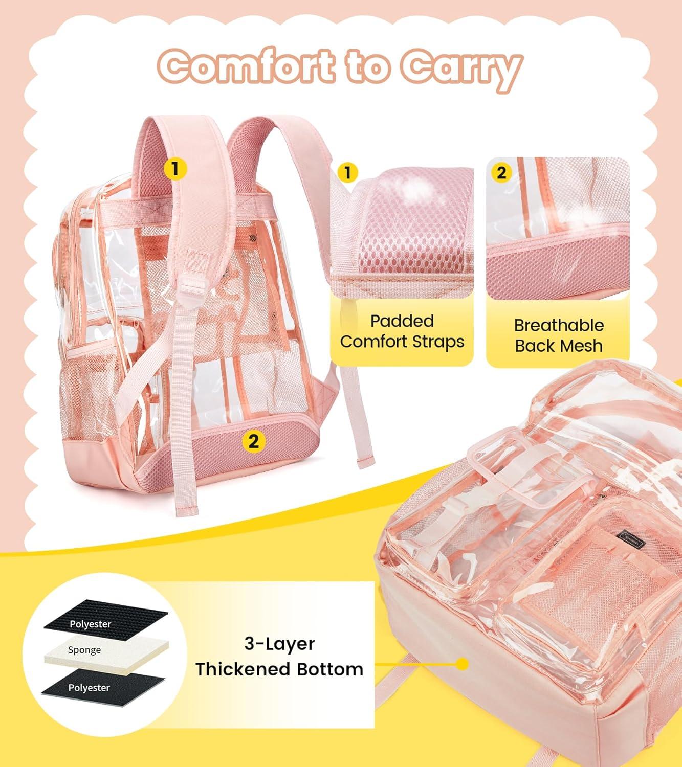imageVorspack Clear Backpack for School Heavy Duty Transparent Bookbag for Girls Boys Large See Through backpacks for Work College Travel PinkPink