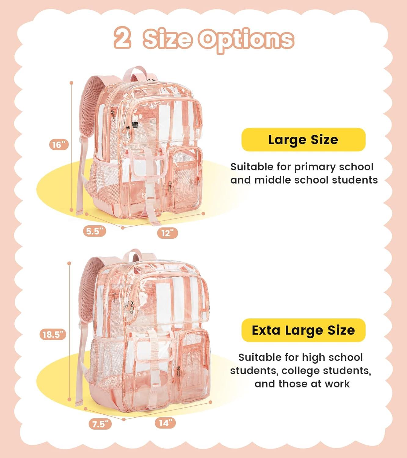 imageVorspack Clear Backpack for School Heavy Duty Transparent Bookbag for Girls Boys Large See Through backpacks for Work College Travel PinkPink