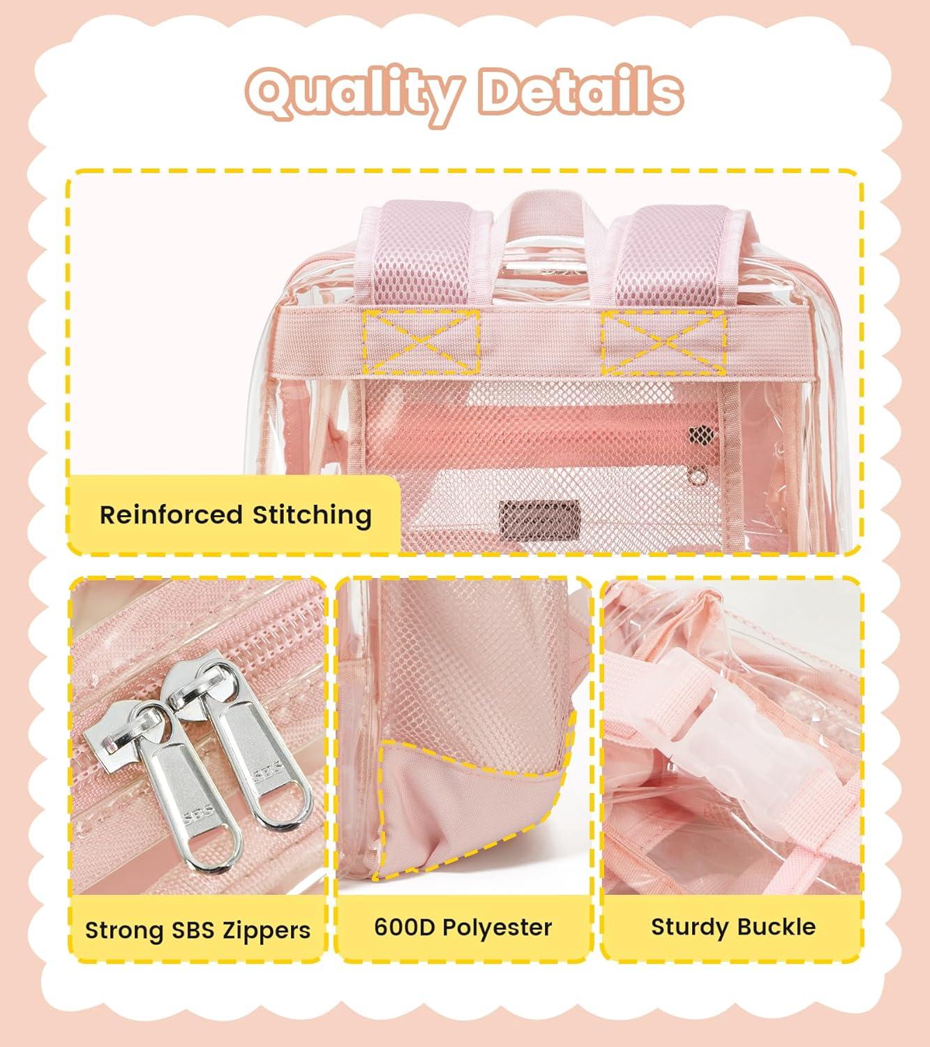 imageVorspack Clear Backpack for School Heavy Duty Transparent Bookbag for Girls Boys Large See Through backpacks for Work College Travel PinkPink