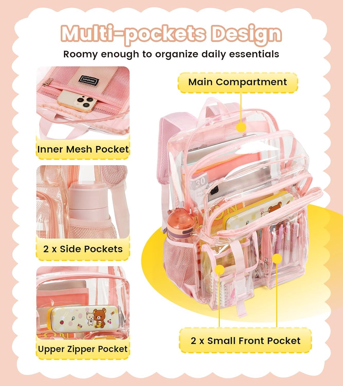 imageVorspack Clear Backpack for School Heavy Duty Transparent Bookbag for Girls Boys Large See Through backpacks for Work College Travel PinkPink