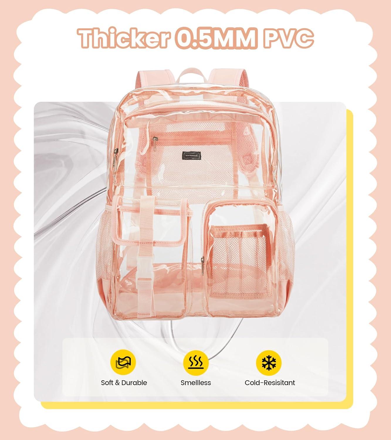 imageVorspack Clear Backpack for School Heavy Duty Transparent Bookbag for Girls Boys Large See Through backpacks for Work College Travel PinkPink